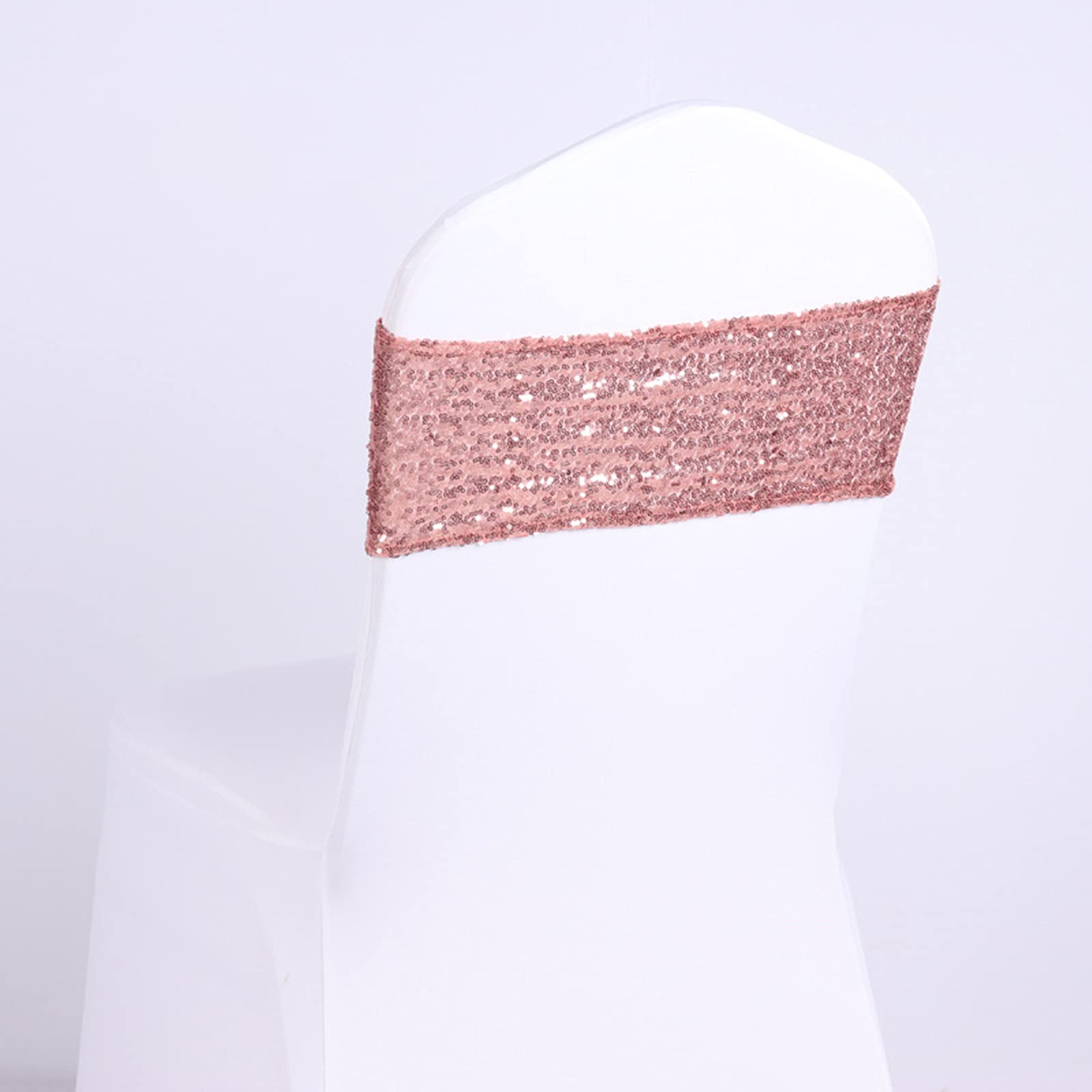10 Pack Stretch Sequin Chair Sashes - One-Sided Glitter Chair Bands for Wedding, Reception, Party & Event Decorations (Rose Gold) | Elegant Chair Cover Decor for Banquet, Bridal Shower & Special Occasions
