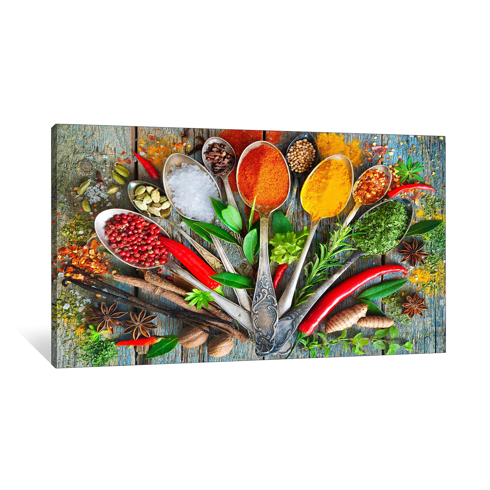 Modern Kitchen Wall Art - Colorful Spices & Spoons Canvas Painting, 12x18 Inches Dining Room Decor, Perfect for Home Kitchen & Restaurant Wall Decoration