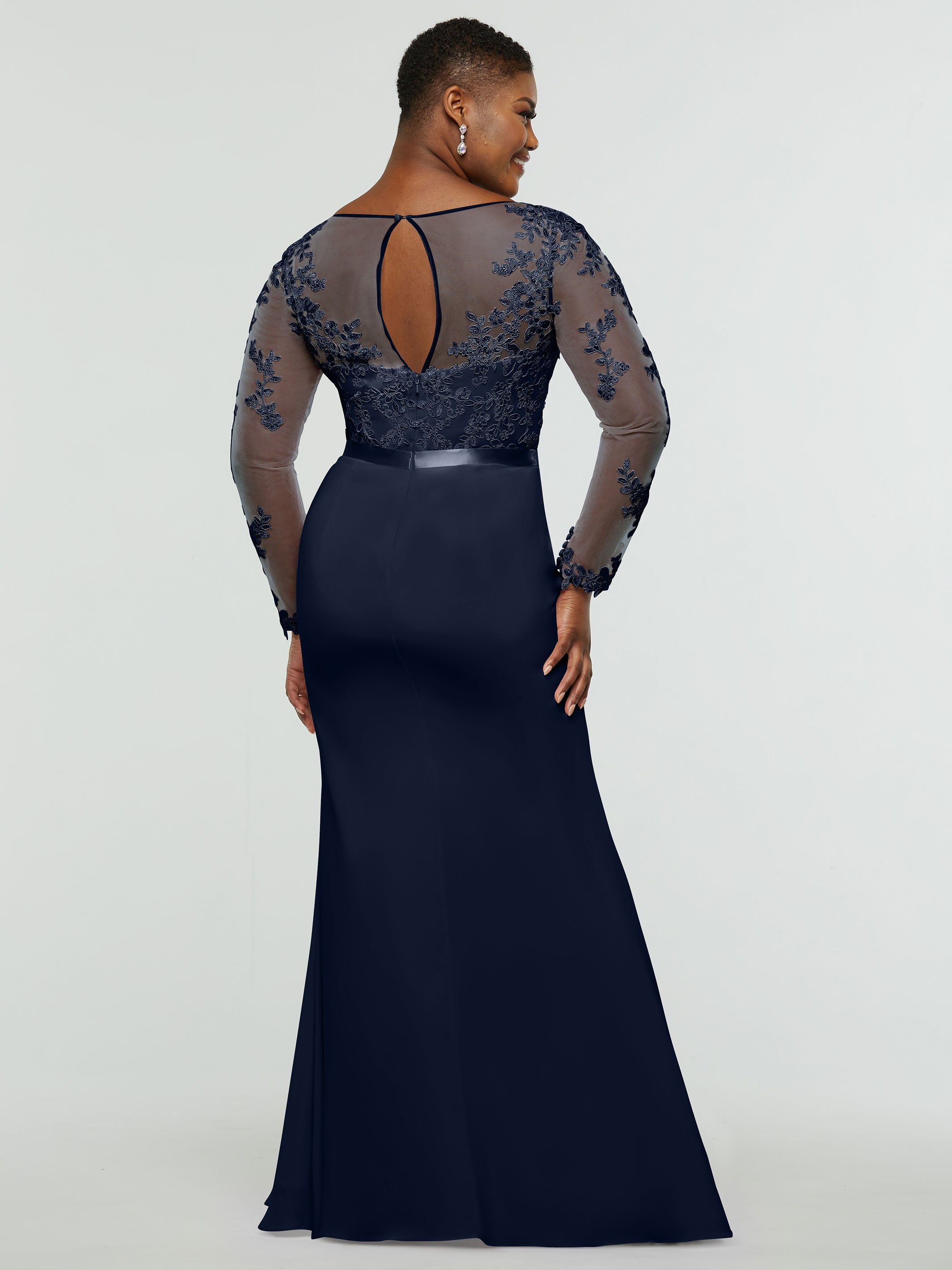 Elegant 80190 Chiffon & Lace Mermaid Bridesmaid Dress with Illusion Long Sleeves - Perfect for Weddings, Proms & Formal Events