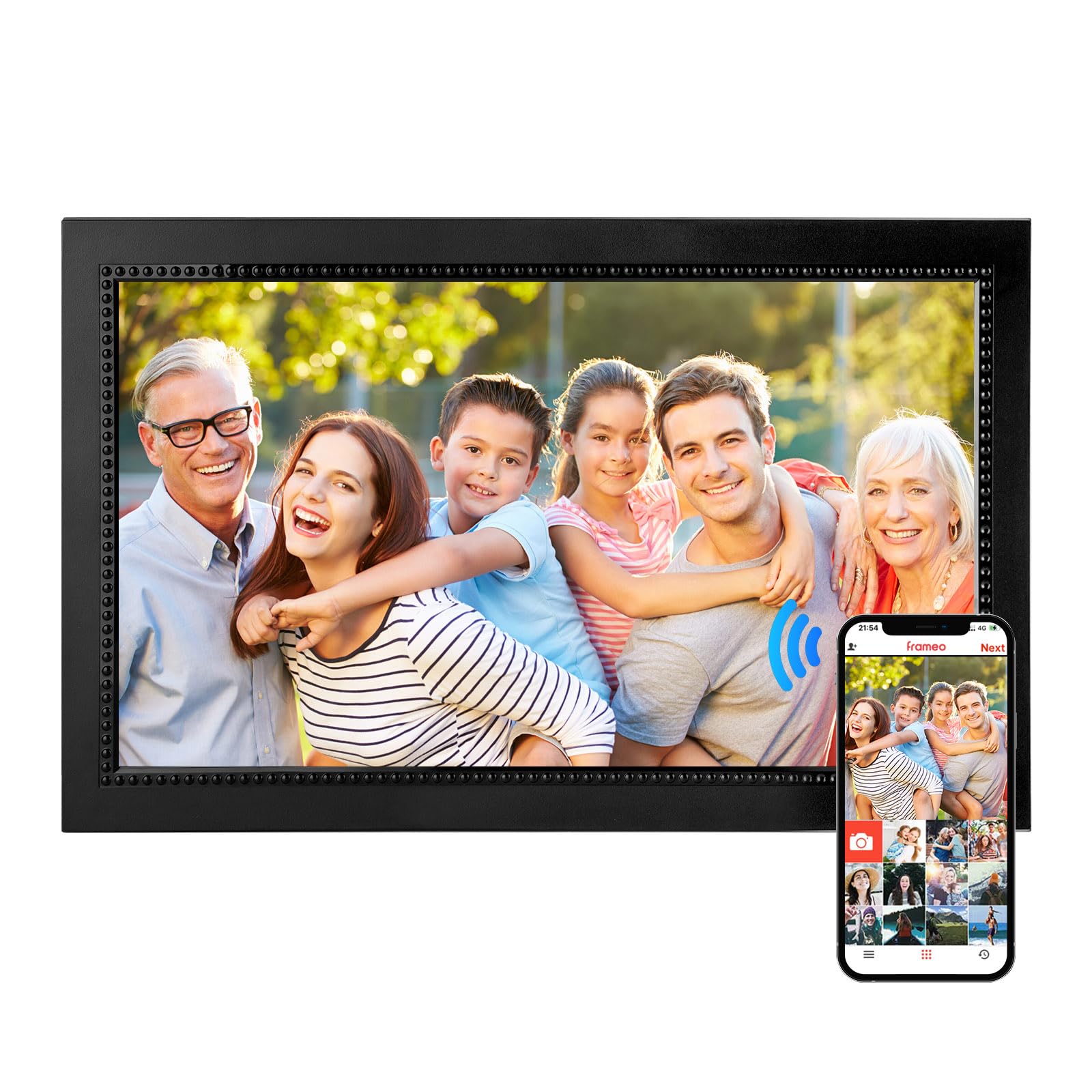 FRAMEO 15.6 Inch Large Digital Photo Frame with 32GB Storage - 1920x1080P FHD IPS Touch Screen, WiFi Smart Digital Picture Frame - Easy Setup & Free App for Photo/Video Sharing - Perfect for Home Decor, Office Display & Gift Giving