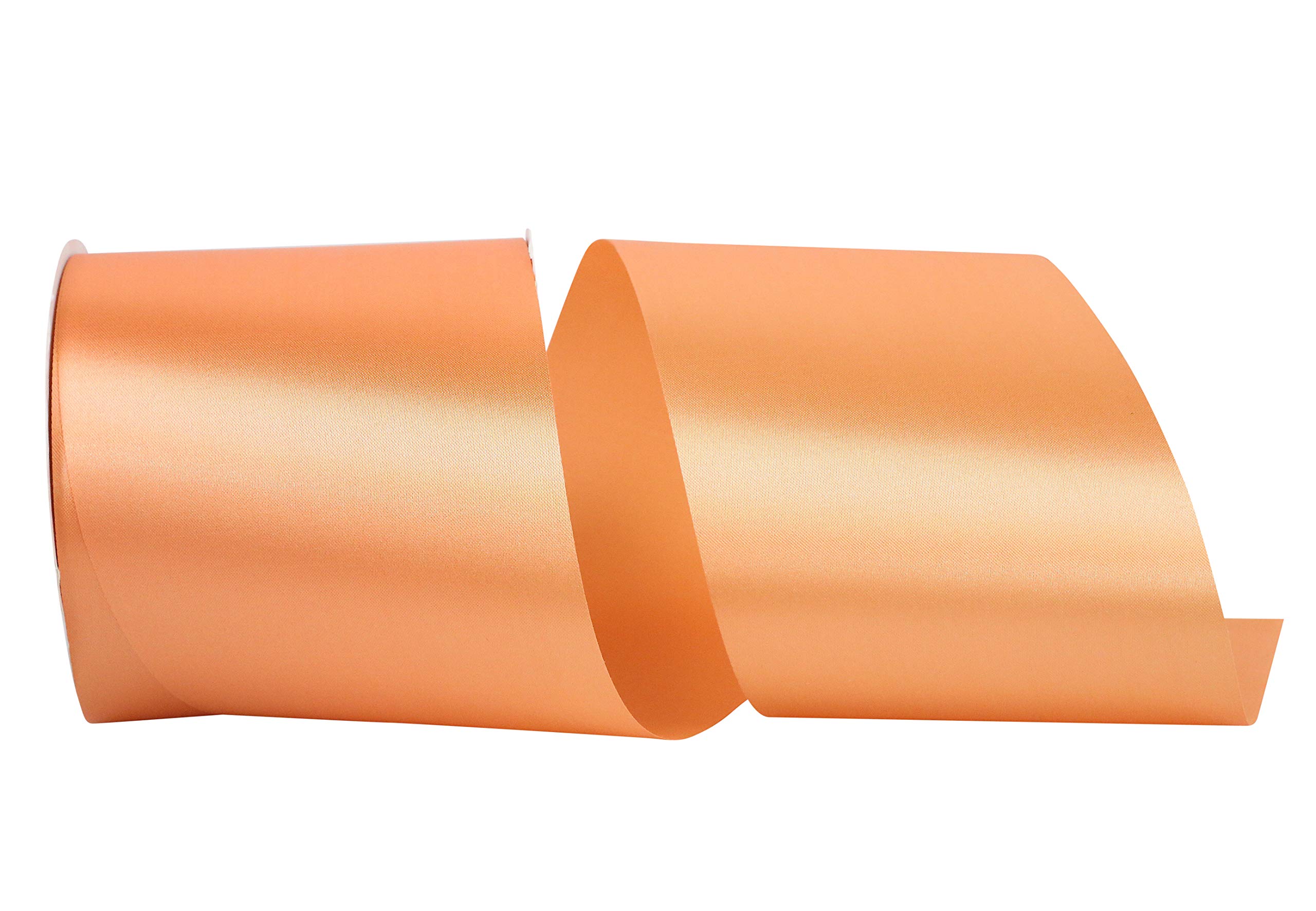 Reliant Ribbon Single Face Satin Allure SFS Ribbon - 4 Inch x 50 Yards, Peach - Perfect for Gift Wrapping, Wedding Decorations & Craft Projects
