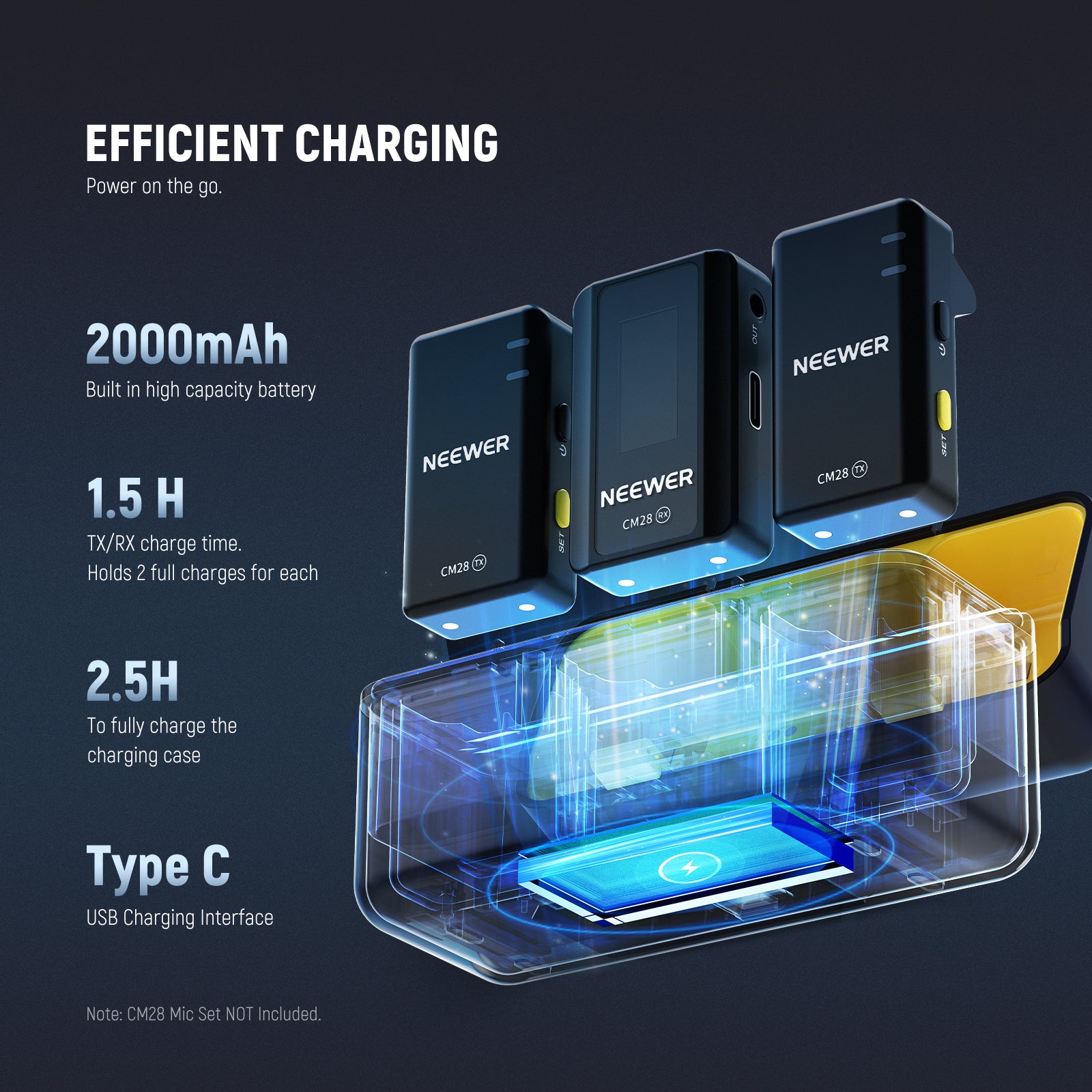 NEEWER CM28 Wireless Lavalier Microphone Charging Case - Portable Power Bank for Microphone System | Perfect for Podcasting, Interviews, Live Streaming & Video Recording