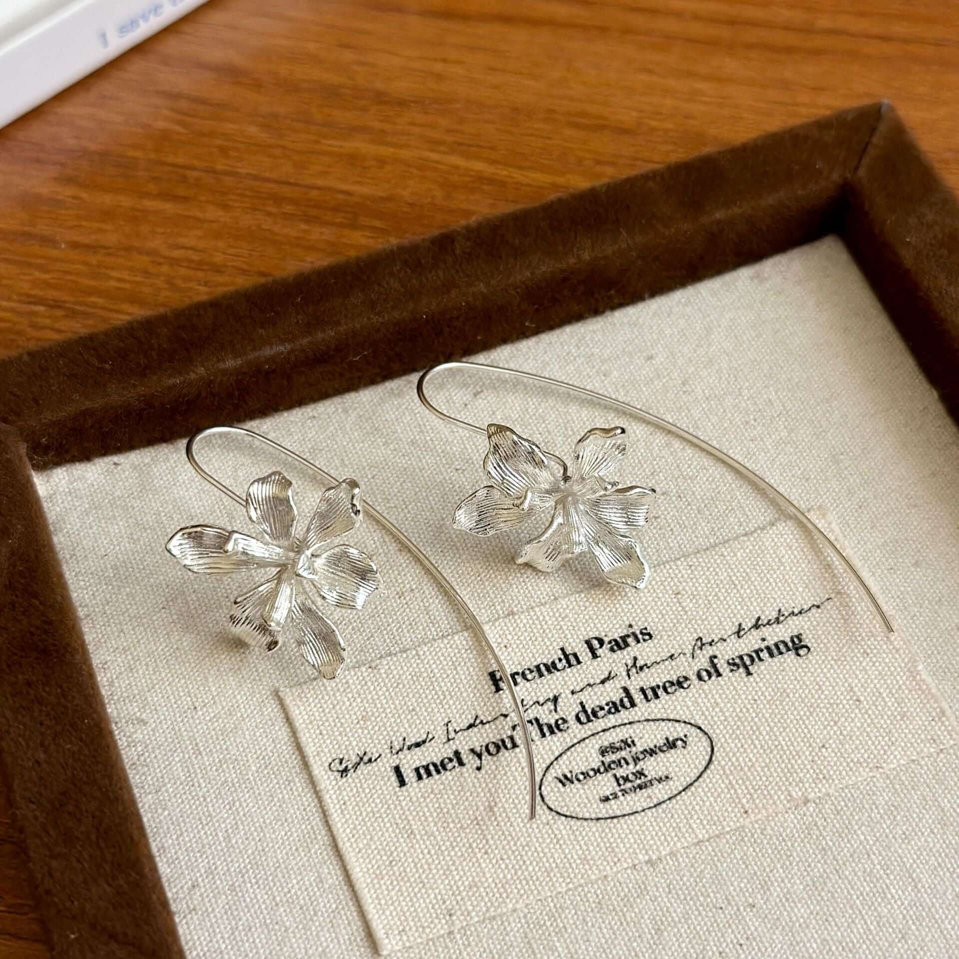 Petite Iris Flower Drop Earrings with Hook | HE2187 | Elegant Dangle Earrings for Women, Perfect for Weddings, Parties & Everyday Wear