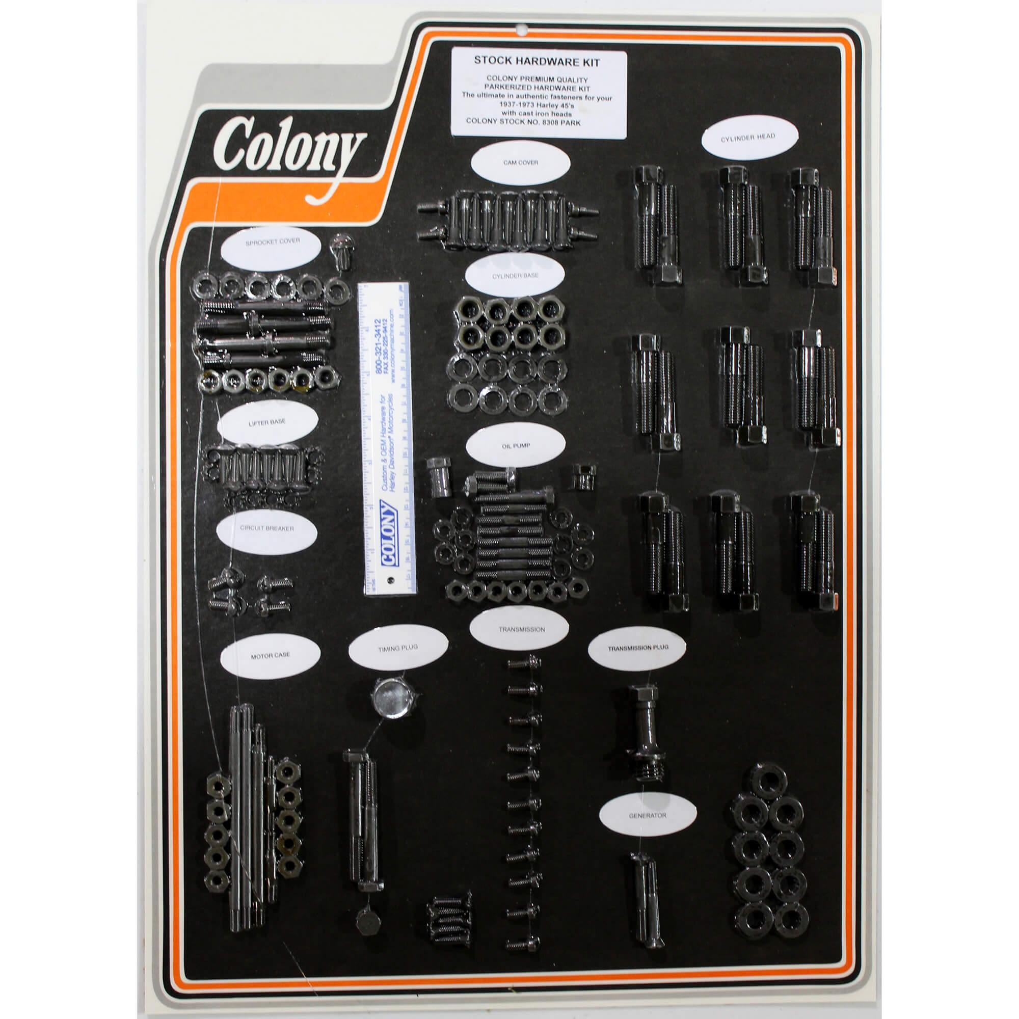 1937-1973 Harley Davidson 45 Cast Iron Head Complete Stock Hardware Kit #8308 PARK - Perfect for Motorcycle Restoration & Vintage Bike Maintenance