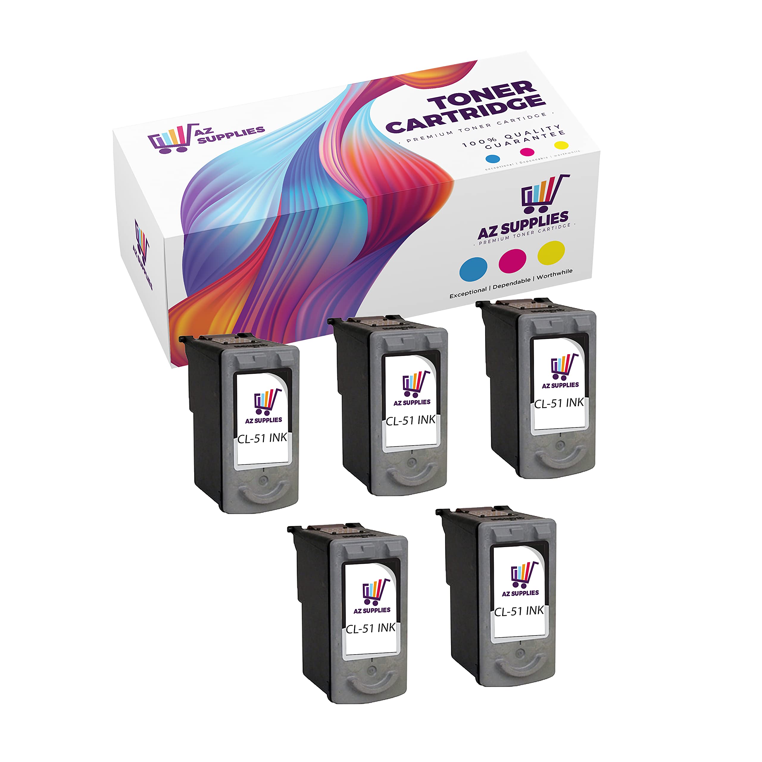 AZ Supplies Compatible Ink Cartridge Replacement for Canon CL-51 - 5 Pack Color Printer Ink | Perfect for Home, Office & Small Business Printing