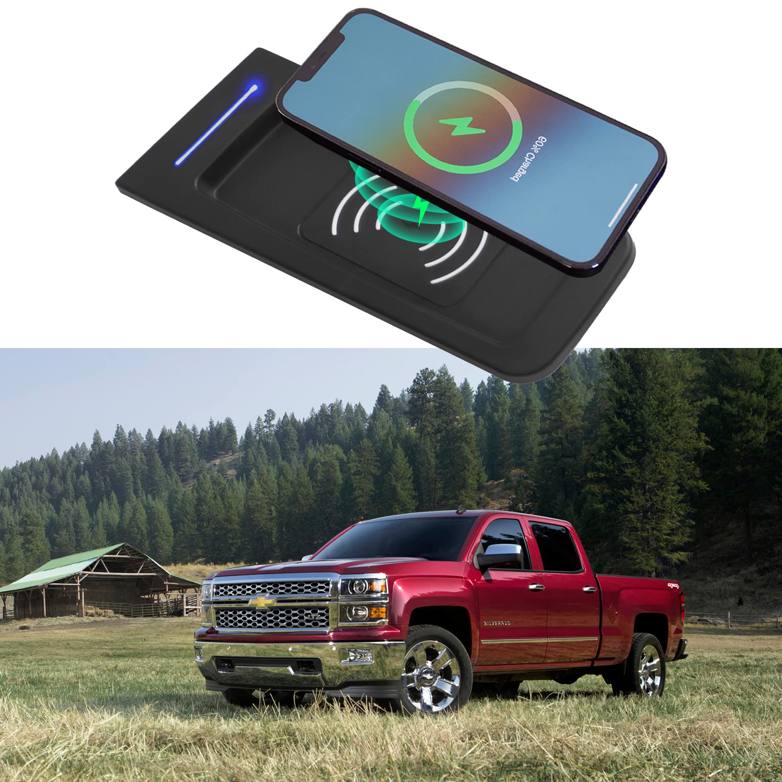 Xipoo 15W Fast Wireless Charger for 2007-2014 Chevy Silverado & GMC Sierra - Center Console Phone Charging Pad Accessories | Perfect for Road Trips, Commuting & Hands-Free Driving