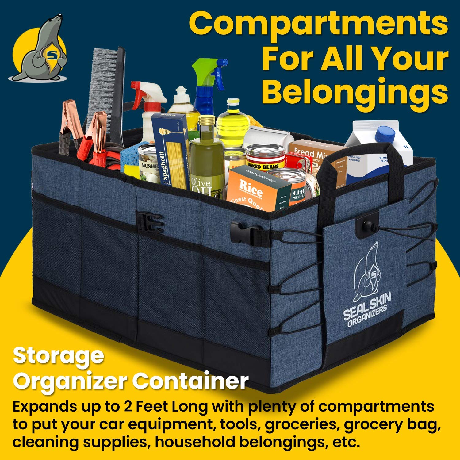 Premium Heavy Duty Collapsible Trunk Organizer for SUV, Car & Truck - 3 Adjustable Sizes, Lightweight & Portable Vehicle Storage - Easy Install Organizer for Travel, Camping & Road Trips - Black
