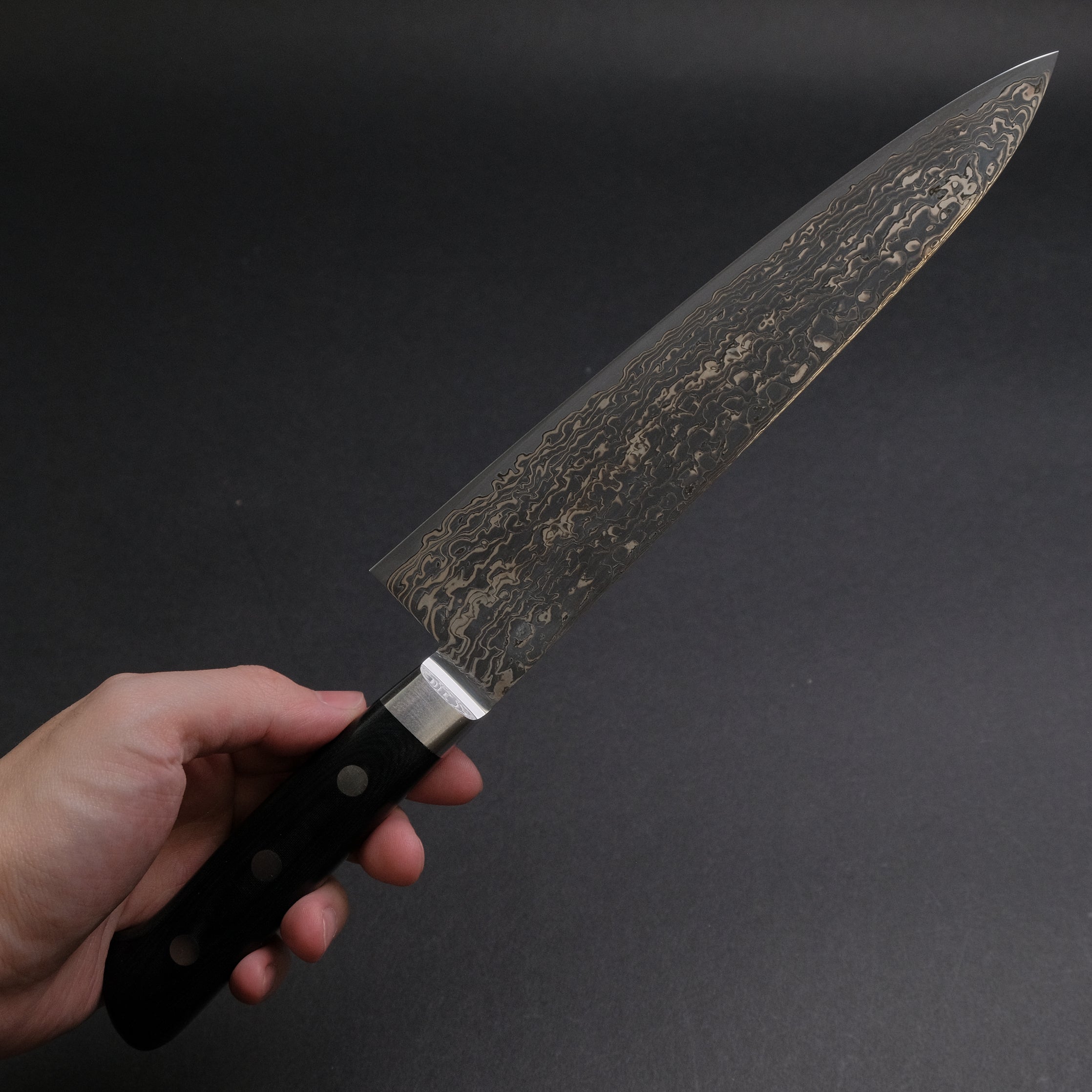 Premium Hitohira FJ SG2 Nickel Damascus Black Gyuto 210mm Japanese Chef Knife with Linen Micarta Handle - Perfect for Sushi, Meat Slicing & Professional Kitchen Use