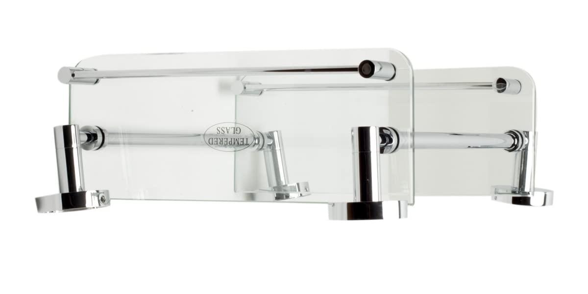 Wall Mounted Double Glass Shower Shelf - Polished Chrome Bathroom Organizer for Shampoo, Soap & Toiletries - Perfect for Modern Bathrooms & Spa Showers