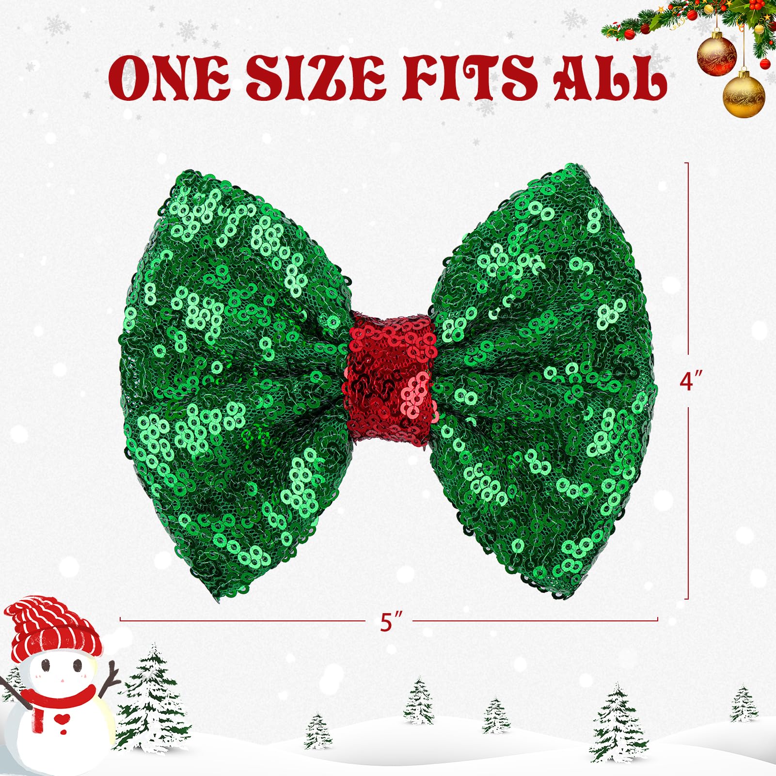 Festive Sequins Hair Bows for Christmas - Red, White, Green Alligator Clips for Girls & Women | Holiday Party Accessories