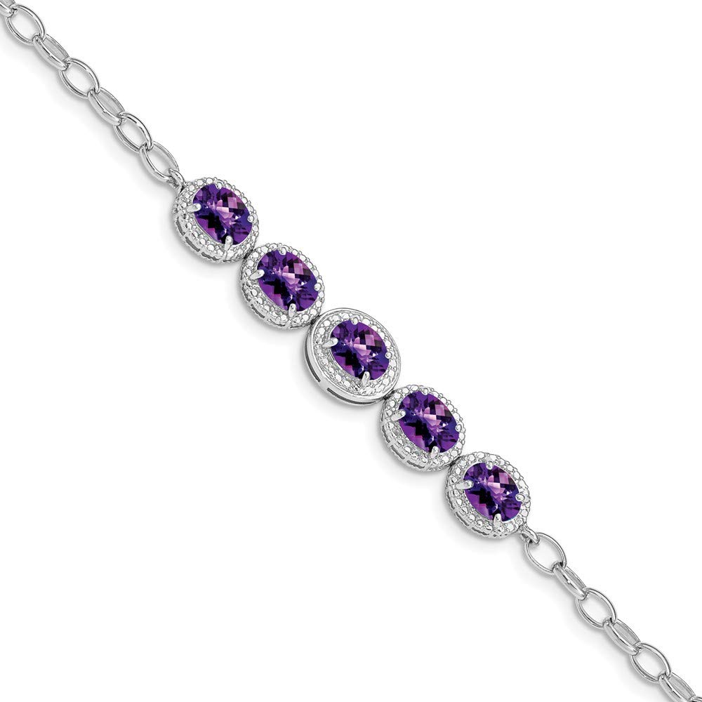 925 Sterling Silver Amethyst Gemstone Bracelet - February Birthstone Jewelry with Lobster Clasp, 8mm Width (8