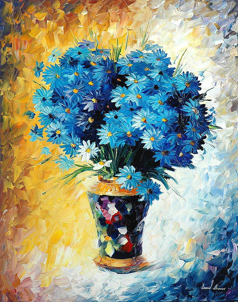 Blue Dream - Hand-Painted Modern Floral Oil Painting on Canvas by Leonid Afremov | 24x30 Inch (60x75 cm) Palette Knife Artwork | Wall Decor for Living Room, Bedroom & Office