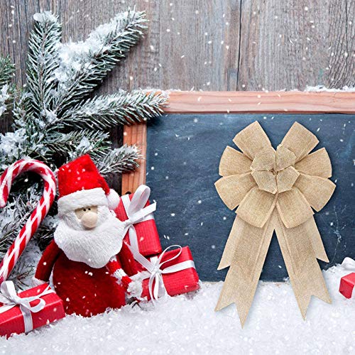 6Pcs Burlap Christmas Bows - Natural Xmas Wreath Decor for Holiday Parties