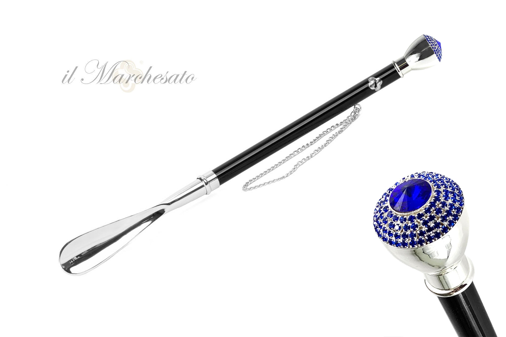 Elegant Shoehorn with Sapphire Encrusted Knob - Premium Long Handle Shoe Horn for Men & Women - Perfect for Dress Shoes, Boots and Easy Slip-On (Gift Idea for Shoe Lovers)