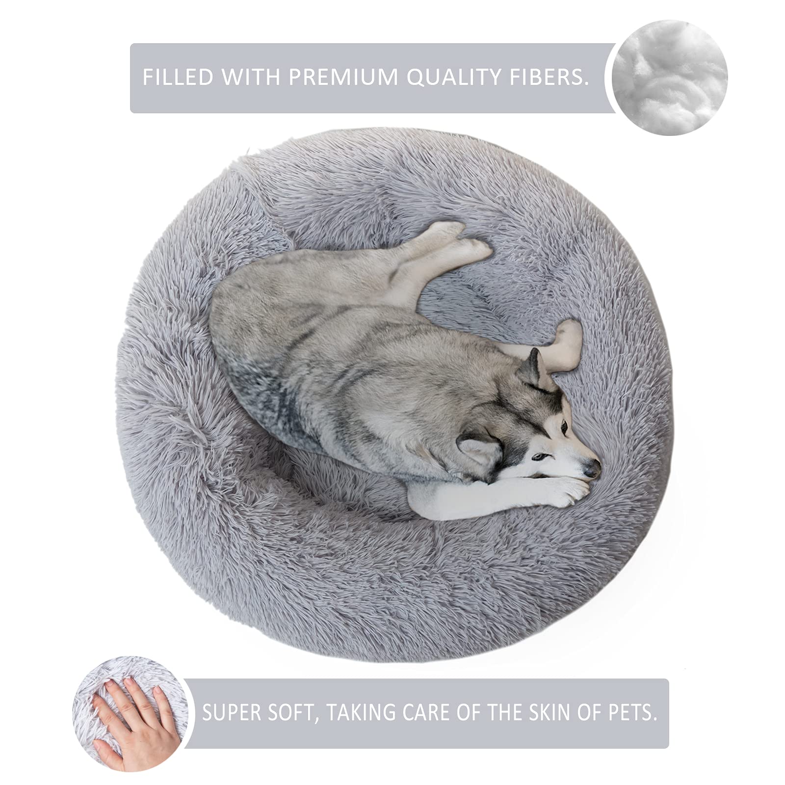 Premium Large Dog Bed for Big Dogs - Calming Donut Round Pet Bed for Medium Pets, Comfy Luxury Anti-Anxiety Plush Cuddler Mat (31.5
