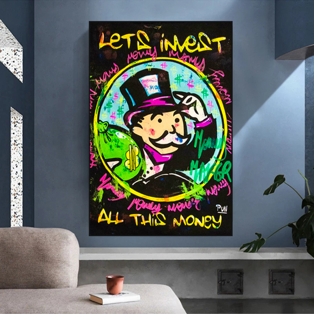 Alec Monopoly 'Let's Invest All Your Money' Canvas Art Print - Modern Wall Decor for Home, Office & Gallery