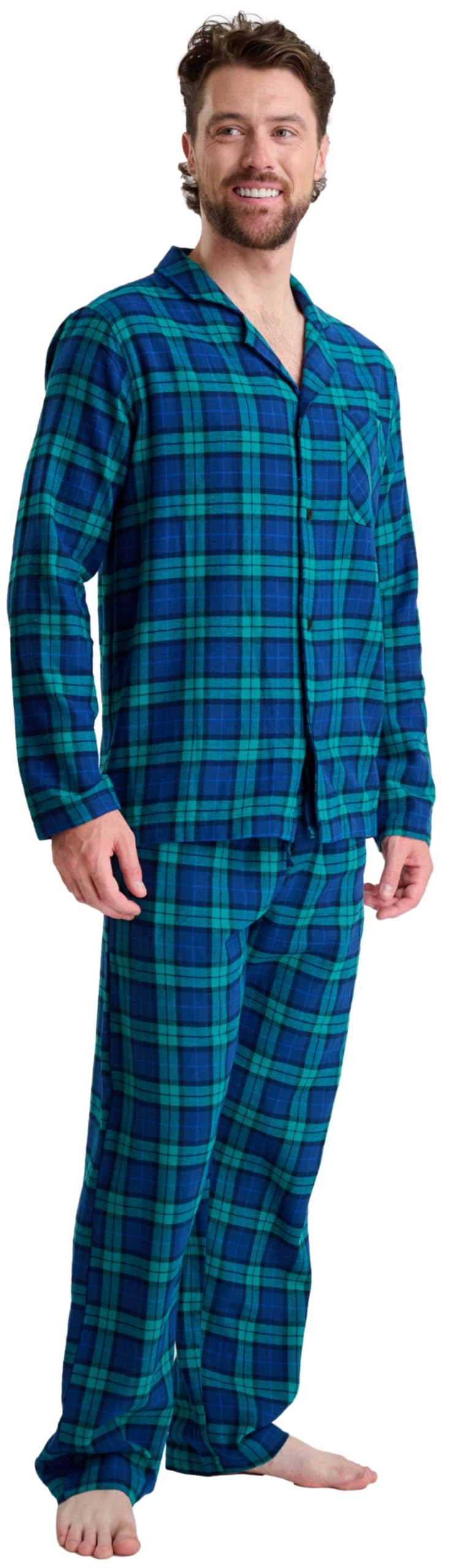 GIVEITPRO Men's Cotton Flannel Long Sleeve Button Down Pajama Set - Soft & Warm Sleepwear for Winter Nights, Lounging at Home