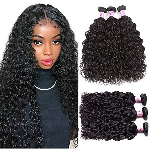 UNice Hair Icenu Series 10A Grade Brazilian Water Wave 3 Bundles 100% Unprocessed Virgin Human Hair Weave Extensions (14 16 18 Inches, Natural Color) - Perfect for Salon Styling, Daily Wear & Special Occasions