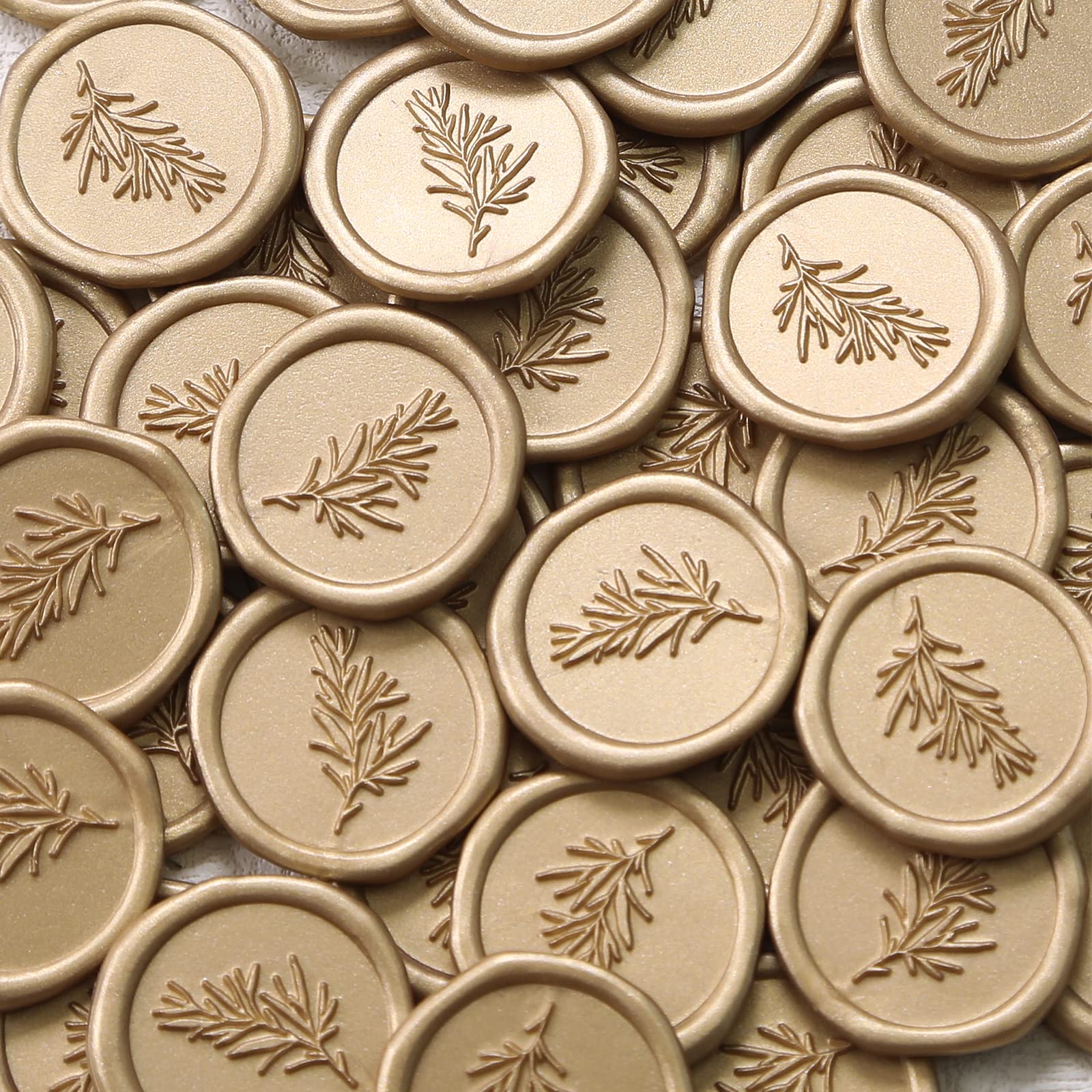 UNIQOOO Wax Seal Stickers - 100 Pcs Self-Adhesive Metallic Light Gold Wedding Invitation Seals, Elegant Rosemary Design for Envelopes, Gifts, Christmas Wrapping & DIY Crafts | Perfect for Weddings, Parties, Stationery & Scrapbooking Projects