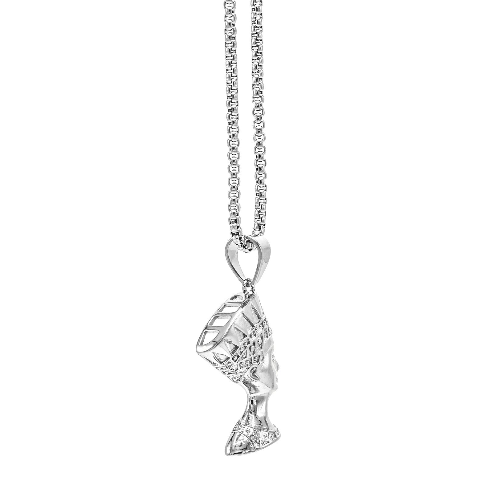 Egyptian Queen Nefertiti Pendant Necklace for Men & Women - Sterling Silver Jewelry - Perfect for Costume Parties, Historical Reenactments & Unique Gift Giving