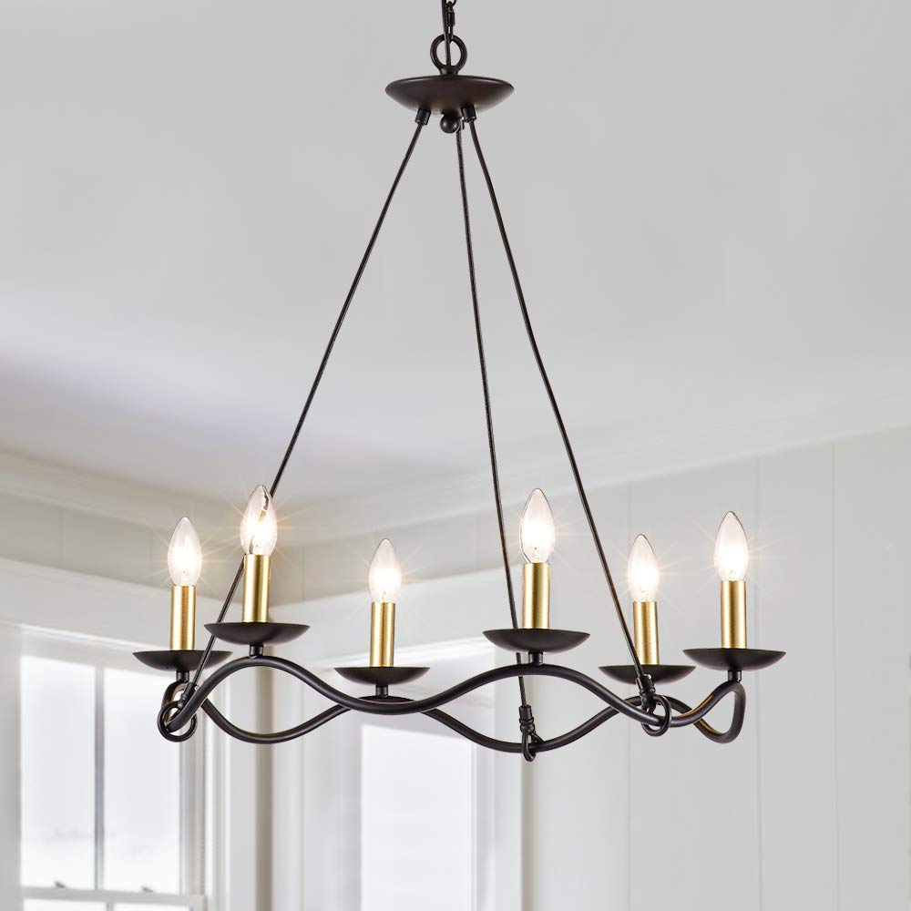 Maxax 6-Light Farmhouse Chandelier - Black & Gold Kitchen Island Pendant Lighting for Dining Room, Bathroom, Bedroom & Living Room | Rustic Home Decor for Farmhouse, Cottage & Modern Interiors