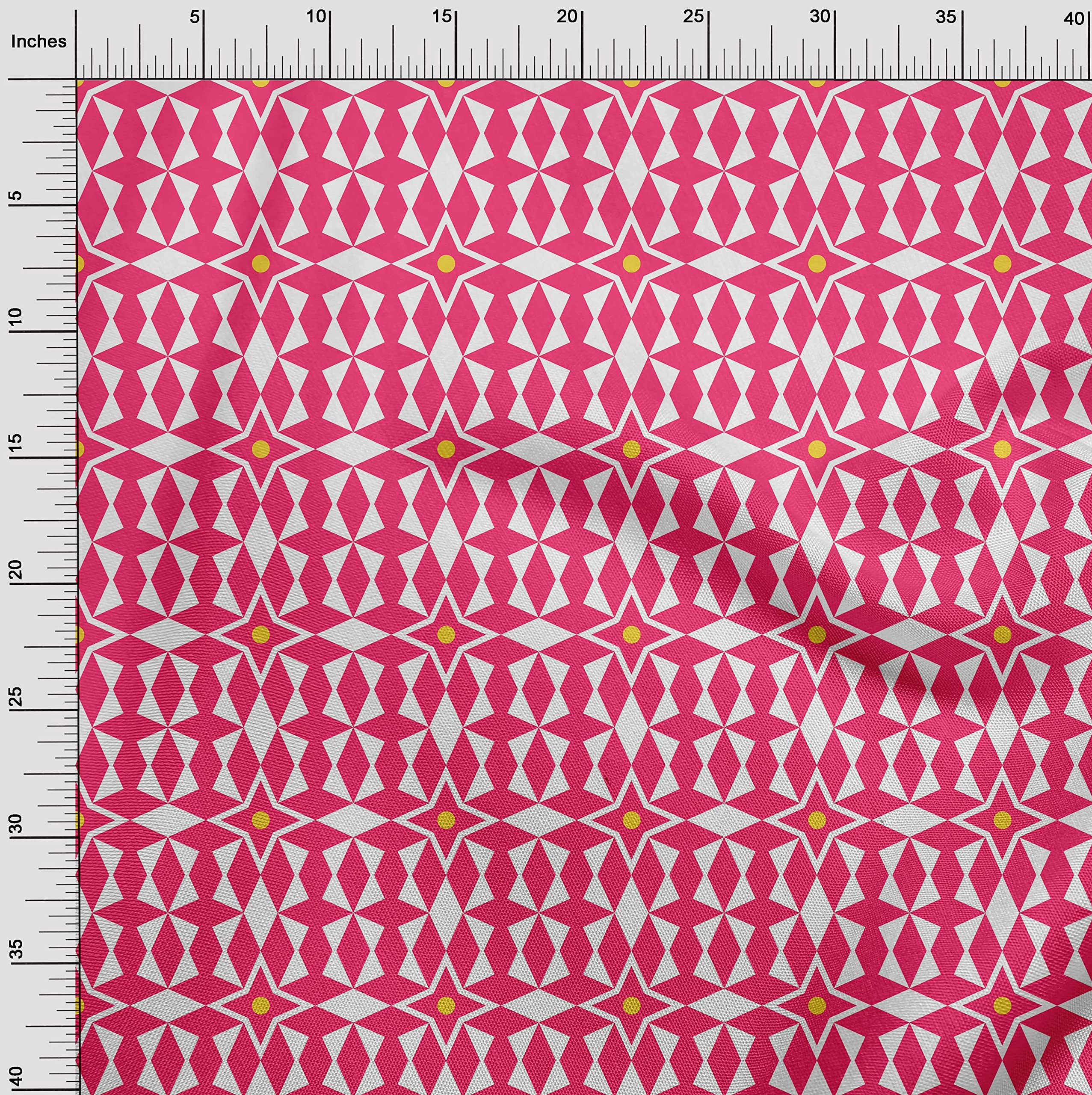 oneOone Cotton Cambric Fuschia Pink Geometric Print Fabric by The Yard - 56 Inch Wide Dress Material for DIY Clothing, Quilting & Home Decor Projects