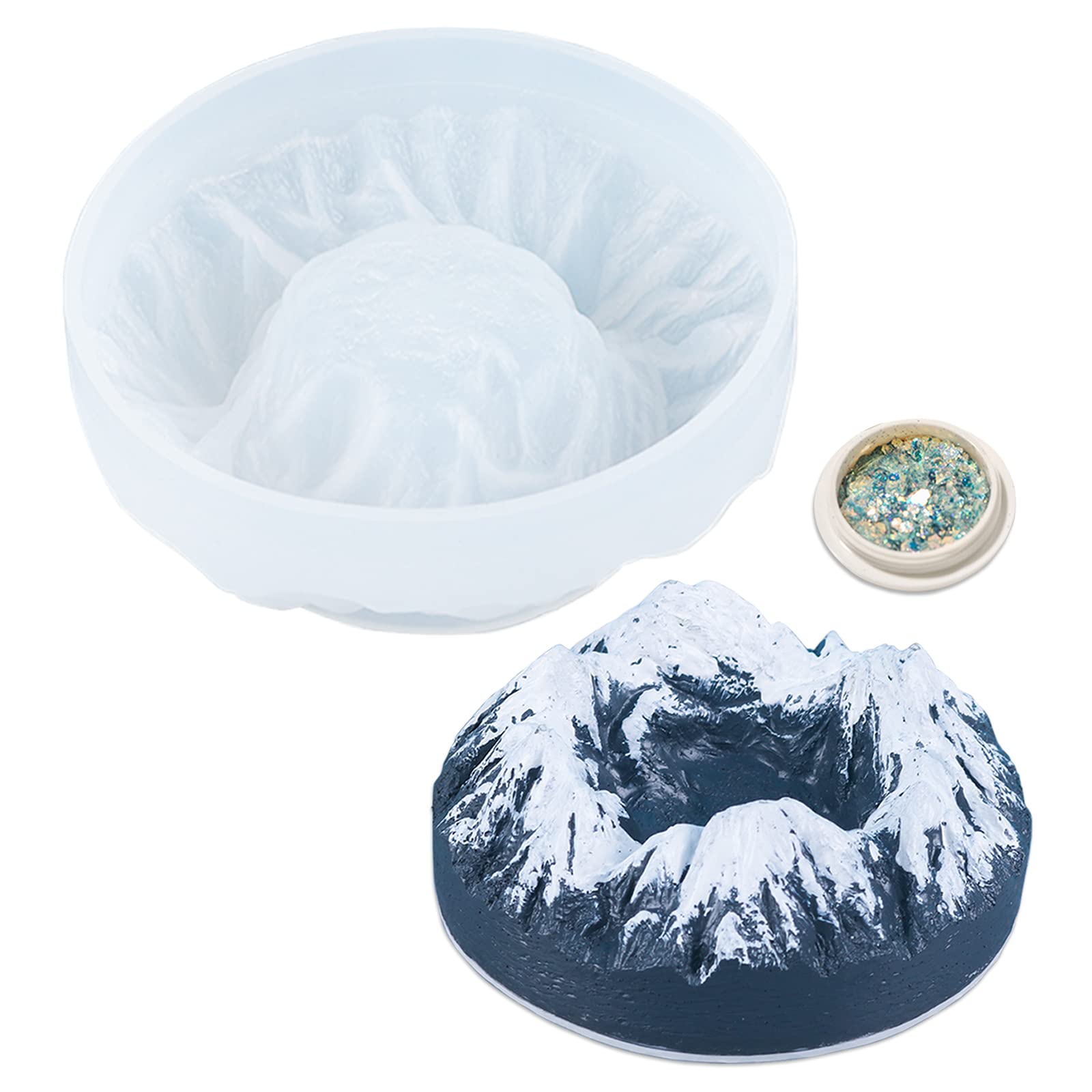 Premium Resin Silicone Molds for DIY Crafts - Snow Mountain Mold for Resin Casting, Ashtrays, Jewelry Dishes & Candle Holders | Blue Glitter Powder Sequins Included | Perfect for Home Decor, Gift Making & Creative Projects