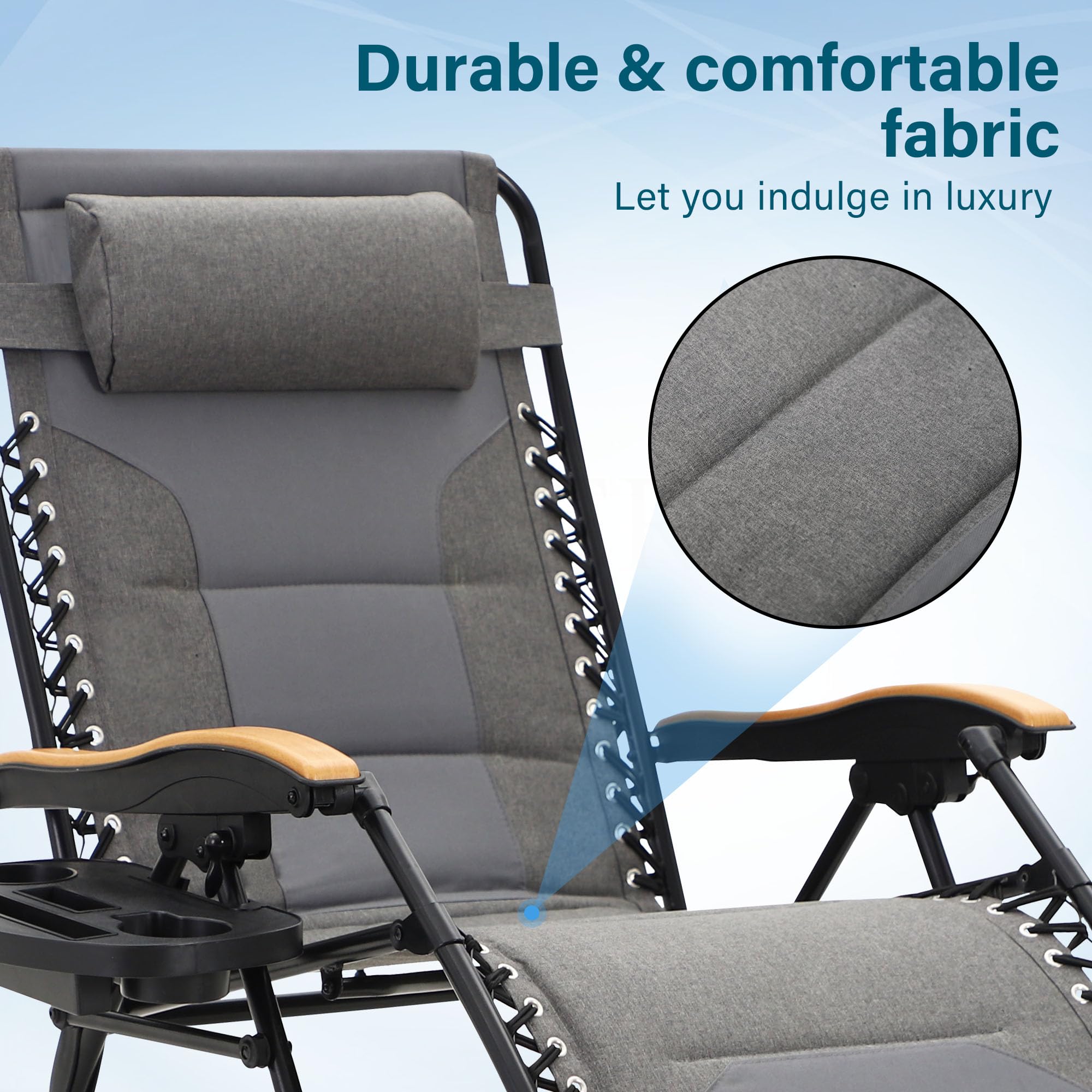 MFSTUDIO Zero Gravity Chairs Set of 2 - XL Oversized Outdoor Patio Lounge Chairs with Adjustable Reclining, Padded Headrest & Cup Holder - Supports 400lbs - Light Grey - Perfect for Backyard, Poolside, Camping & Beach Relaxation