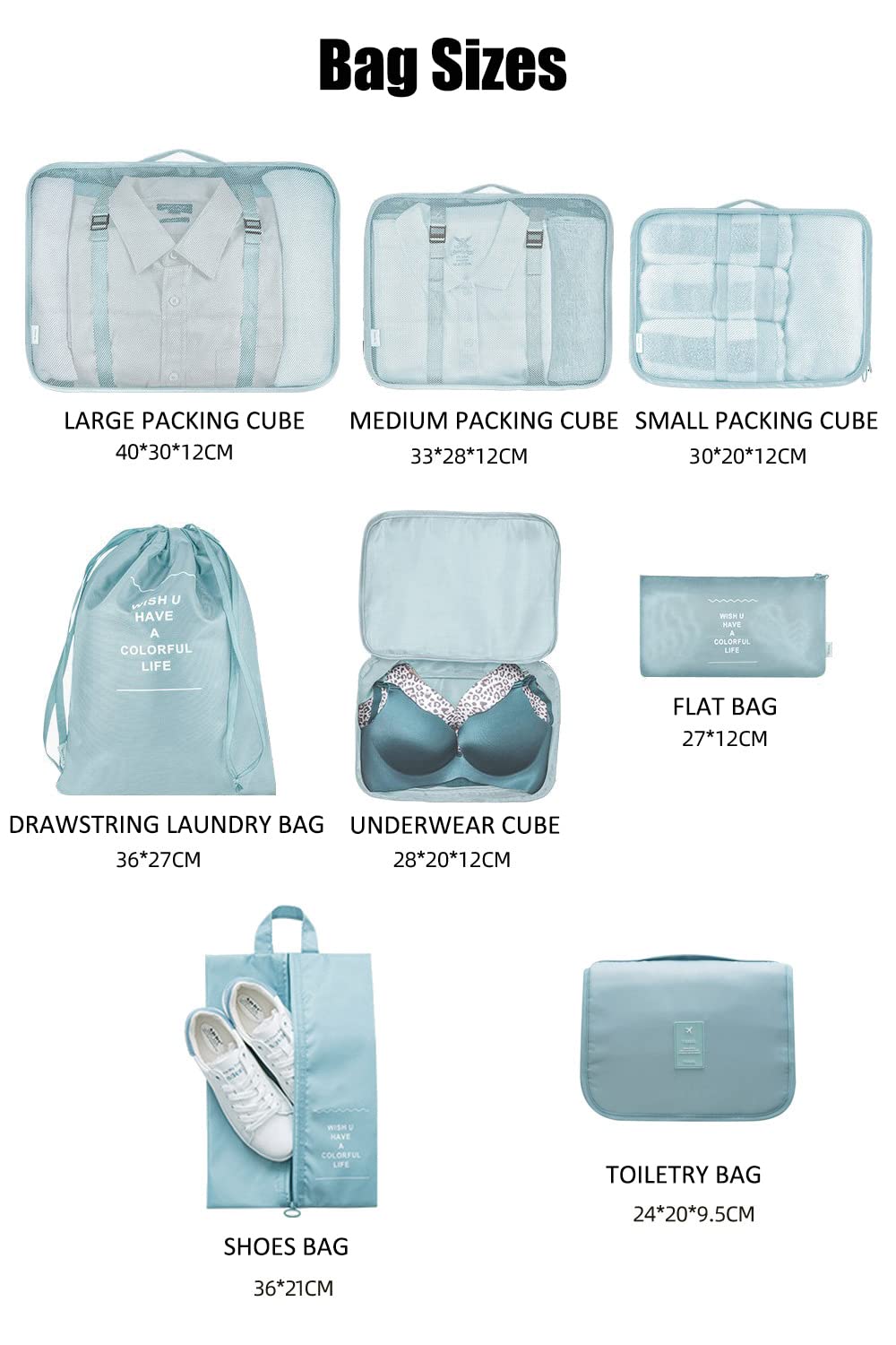 8-Piece Travel Packing Cubes Set - Lightweight Luggage Organizers for Suitcases with Bonus Toiletries Bag | Perfect for Clothes, Shoes & Cosmetics | Ideal for Business Trips, Vacations & Weekend Getaways