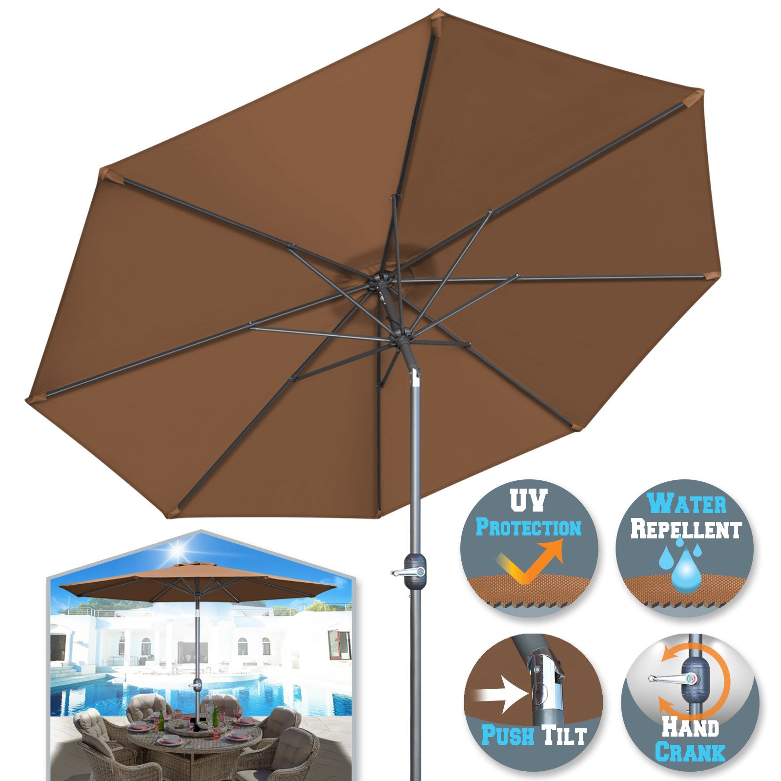BenefitUSA 9ft Patio Umbrella with Tilt & Crank - Outdoor Sunshade for Garden & Market Use