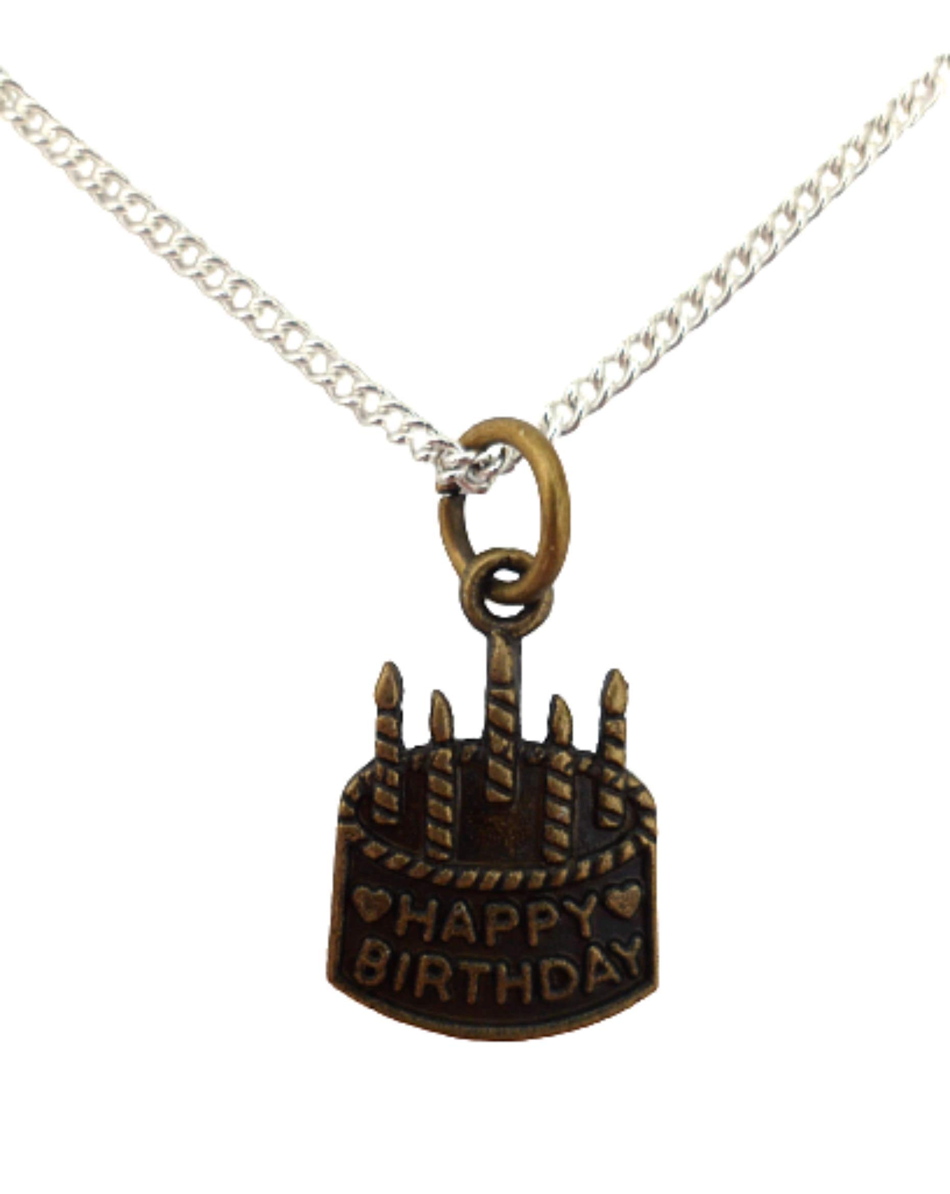 Silver Plated Birthday Cake Pendant Necklace - Elegant Jewelry Gift for Women, Girls, Birthday Party, Anniversary Celebration & Special Occasions