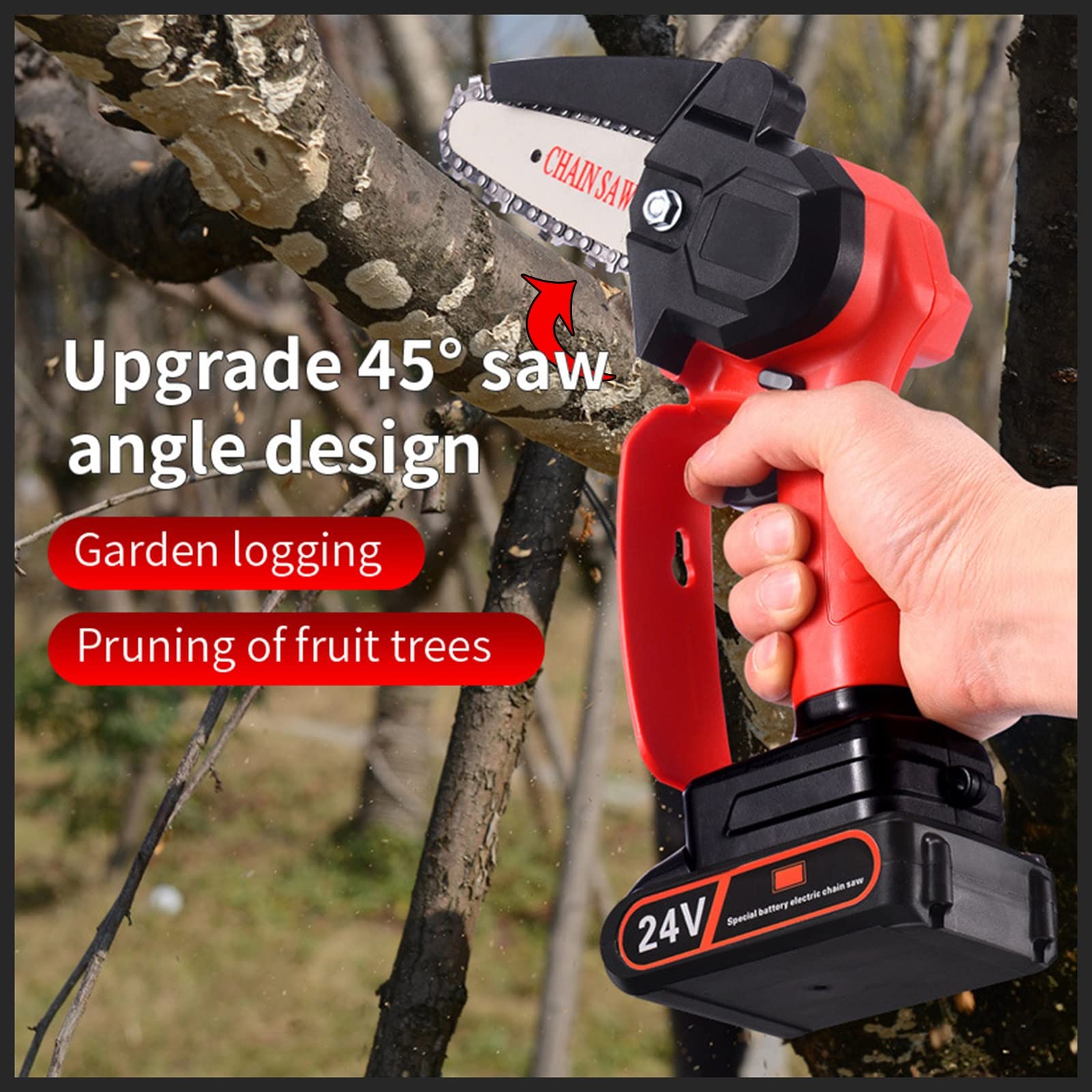 36V Cordless Mini Chainsaw with Battery & Charger - 4 Inch Handheld Electric Chainsaw with Safety Lock for Tree Trimming, Wood Cutting, Gardening & DIY Projects - Perfect for Home, Yard & Outdoor Use