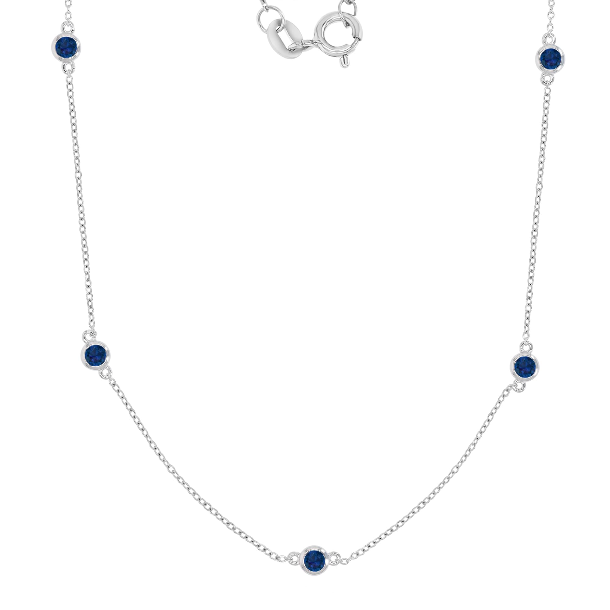 3mm Round Created Sapphire Sterling Silver Rhodium Plated 17