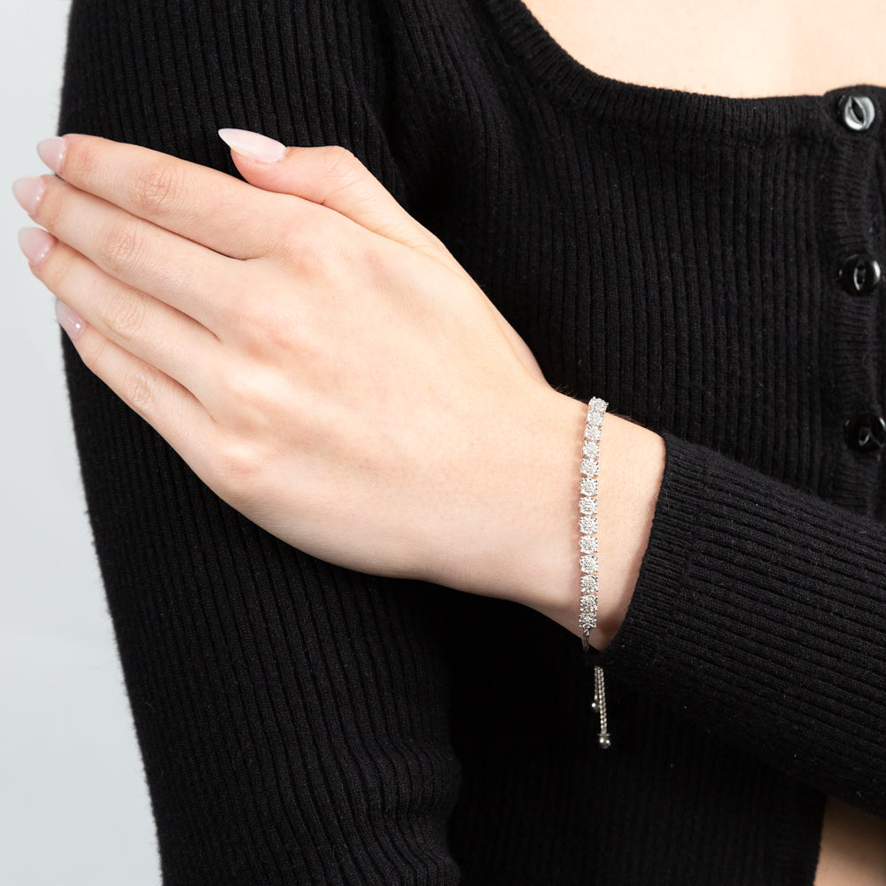1/10 Carat Diamond Slider Tennis Bracelet in Sterling Silver - Elegant Adjustable Bracelet for Women, Perfect for Weddings, Parties & Everyday Wear