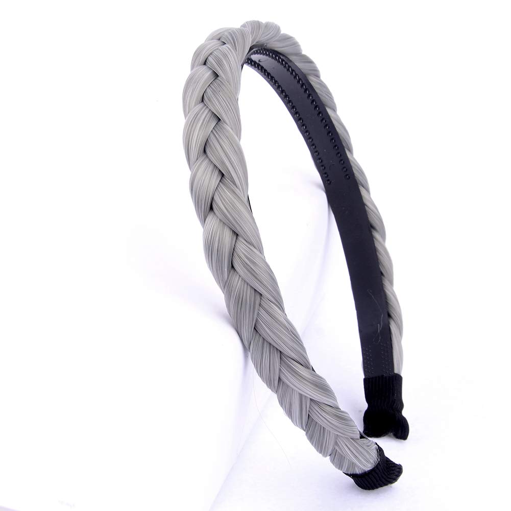Women's Synthetic Braided Headband with Teeth - 0.7 Inch Wide Plaited Hair Band Wig Accessory (Smoky Gray) | Perfect for Daily Wear, Parties & Cosplay