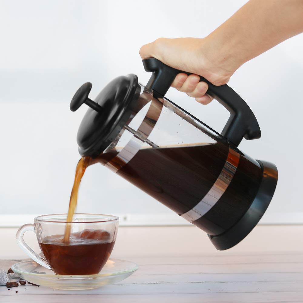 Premium 8-Cup French Press Coffee Maker - 1000ml (34oz) Stainless Steel & Borosilicate Glass - Ideal for Brewing Coffee, Loose Leaf Tea & Creating Milk Froth - Perfect for Home, Office & Camping Use
