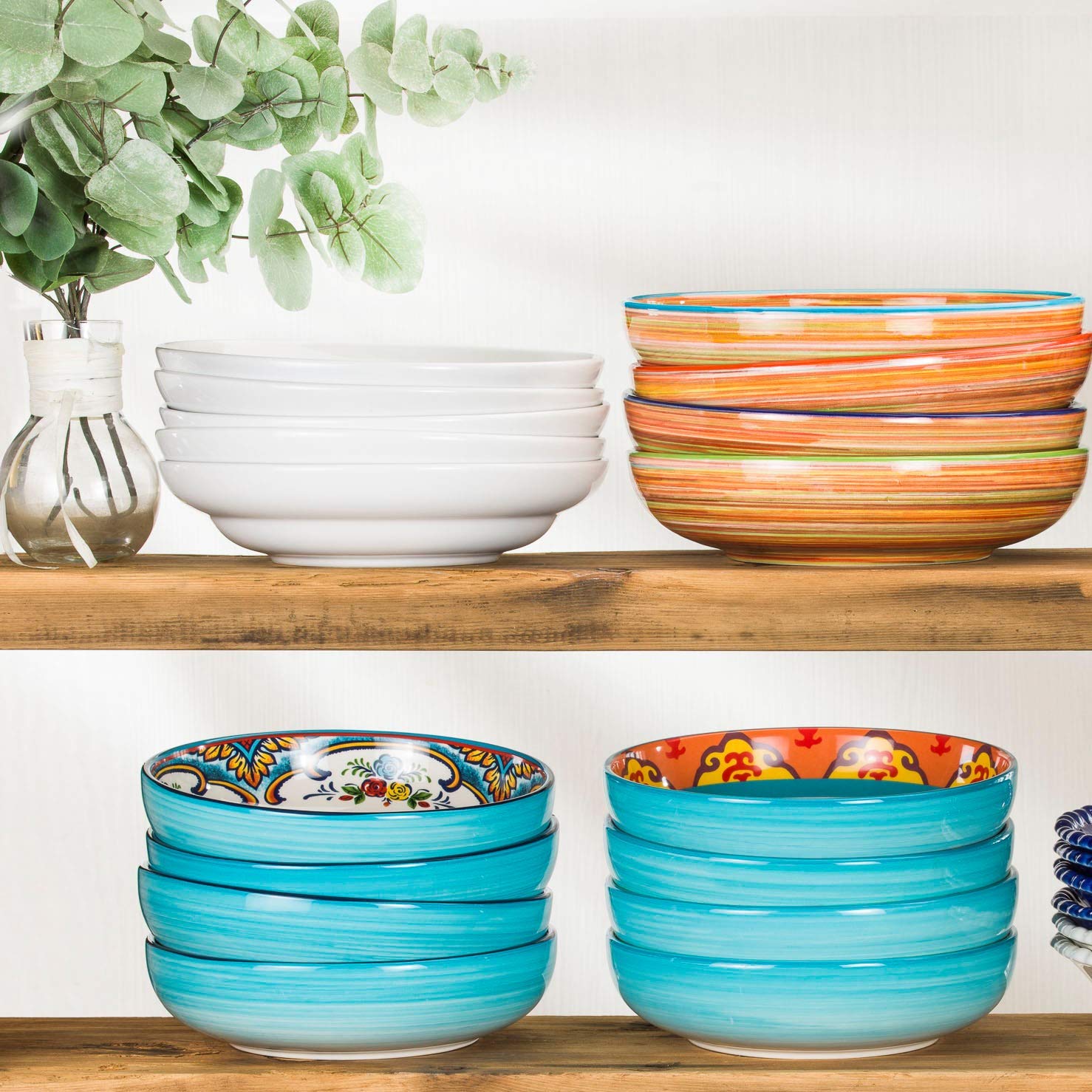Euro Ceramica Essential Collection 16-Piece Porcelain Dinnerware Set - 4 Pasta Bowls Included, Elegant White Tableware for Family Dinners & Entertaining Guests | Dishwasher & Microwave Safe