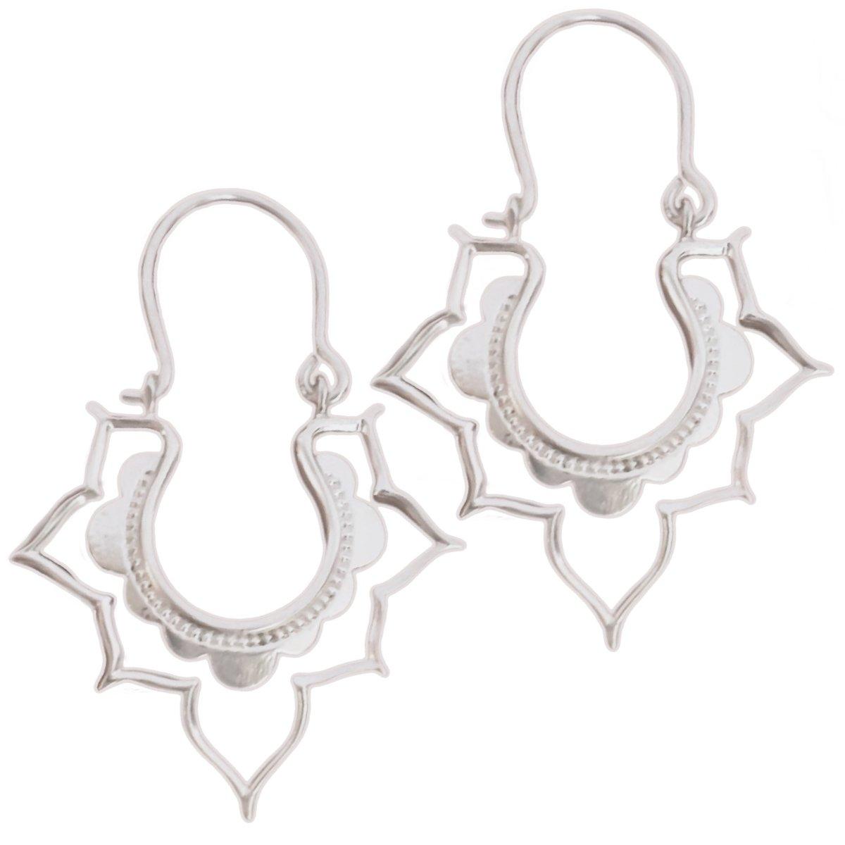 Bohemian Lotus Flower Sterling Silver Hoop Earrings for Women - Large Boho Chic Dangle Earrings for Party, Wedding & Everyday Wear