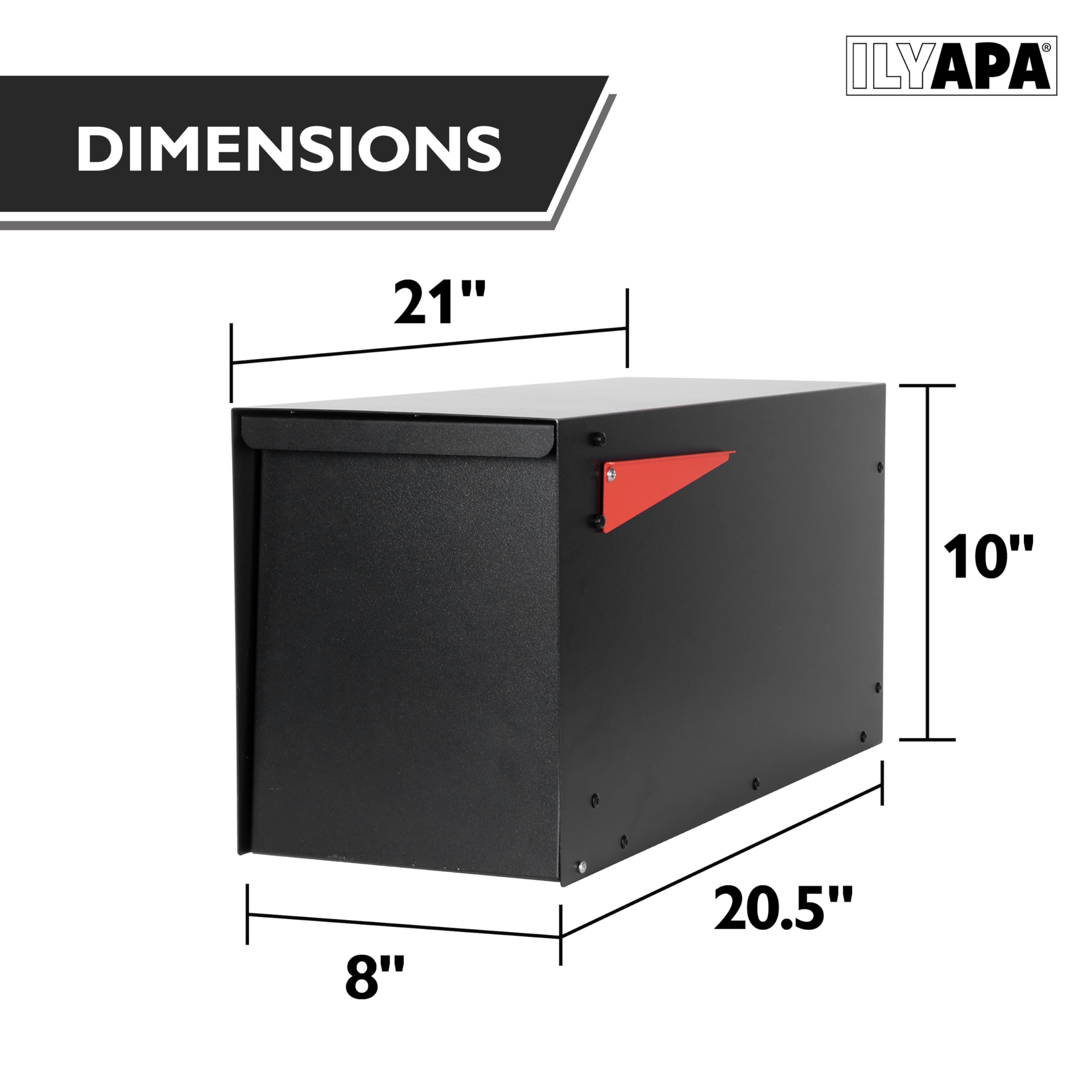**Ilyapa Heavy Duty Locking Mailbox with Key - Black Powder Coated Steel, Weatherproof & Anti-Theft Outdoor Mailbox for Post Mount - Secure Mail Delivery for Homes, Apartments & Offices**    *(Perfect for residential curbside, apartment complexes, and office buildings - durable & corrosion-resistant for all weather conditions.)*