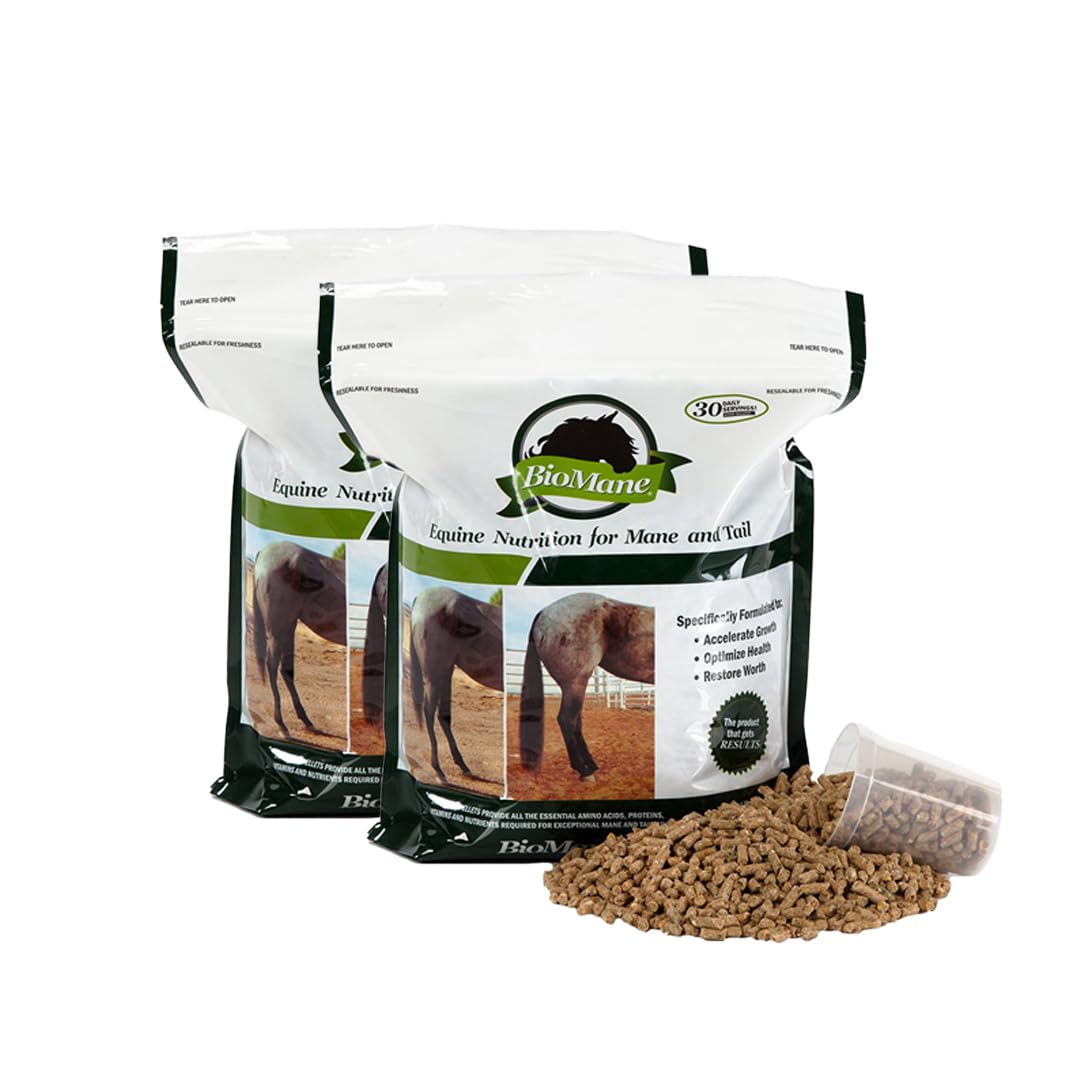 BioMane Equine Hair Growth Supplement for Horses - 60 Day Supply with Resealable Pouch | Promotes Healthy Mane & Tail Growth | Ideal for Show Horses, Trail Riders & Breeding Stock