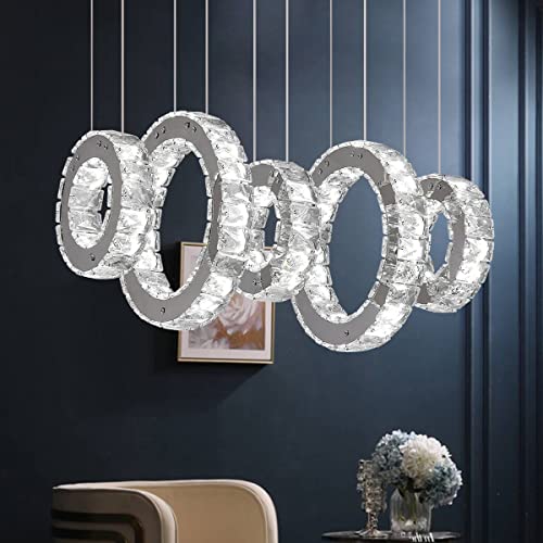 5 Ring Silver Crystal Chandelier
