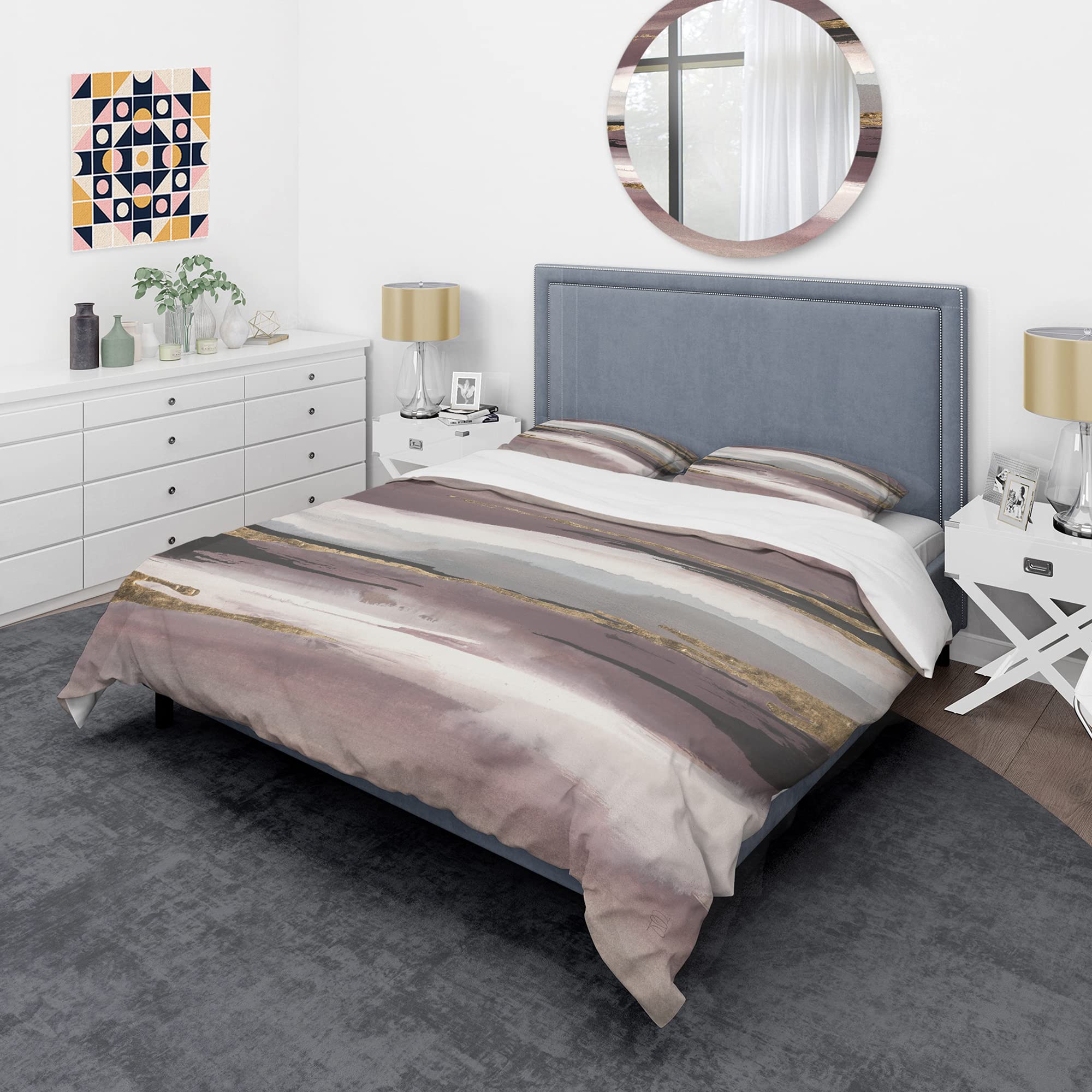 DesignQ Purple Glam Storm Modern Duvet Cover Set - Twin Size Abstract Bedding 3-Piece Collection | All-Season Contemporary Luxury Bedding for Guest Rooms, Dorms & Master Bedrooms