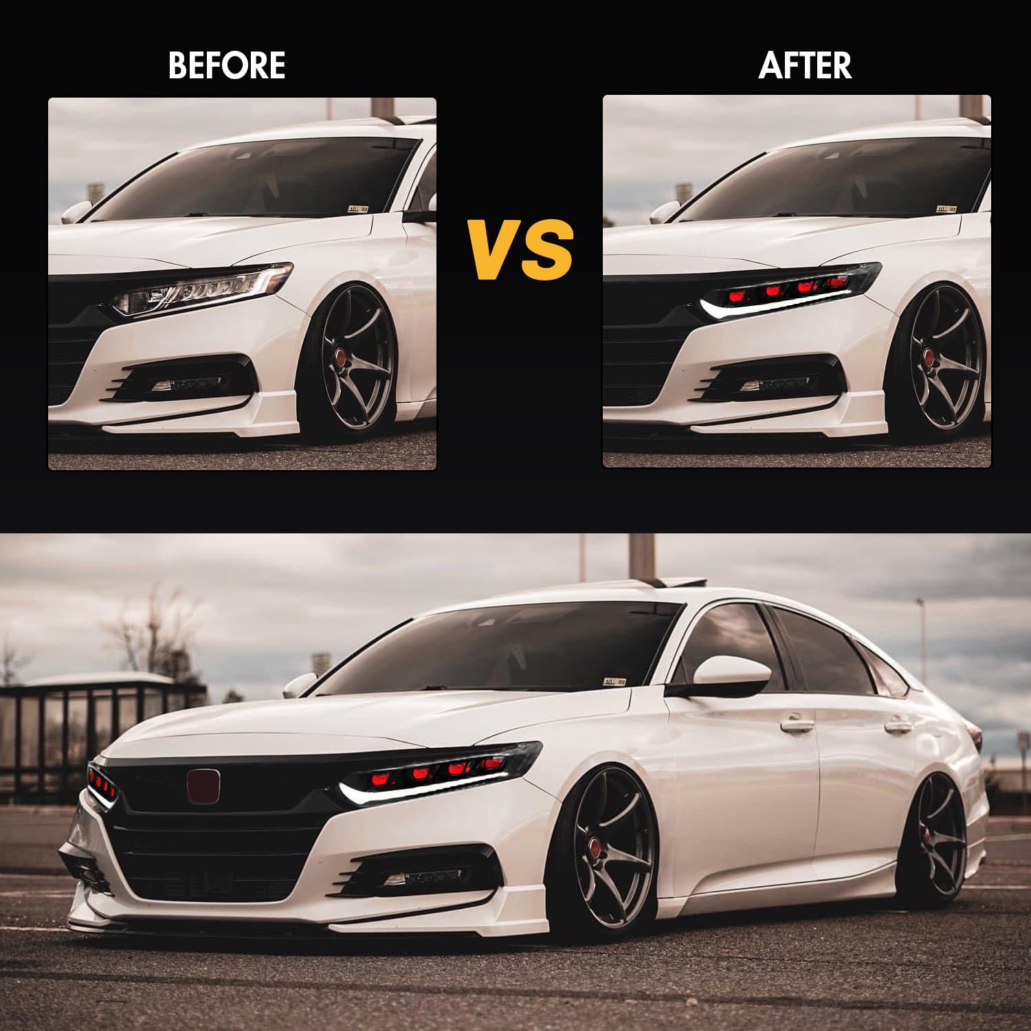 2018-2022 Honda Accord Headlight Assembly - Compatible with Sport EX LX Touring Hybrid Models | 10th Gen Sequential LED Headlamps with Custom Front Replacement | Perfect for Night Driving & Car Upgrades (H2)