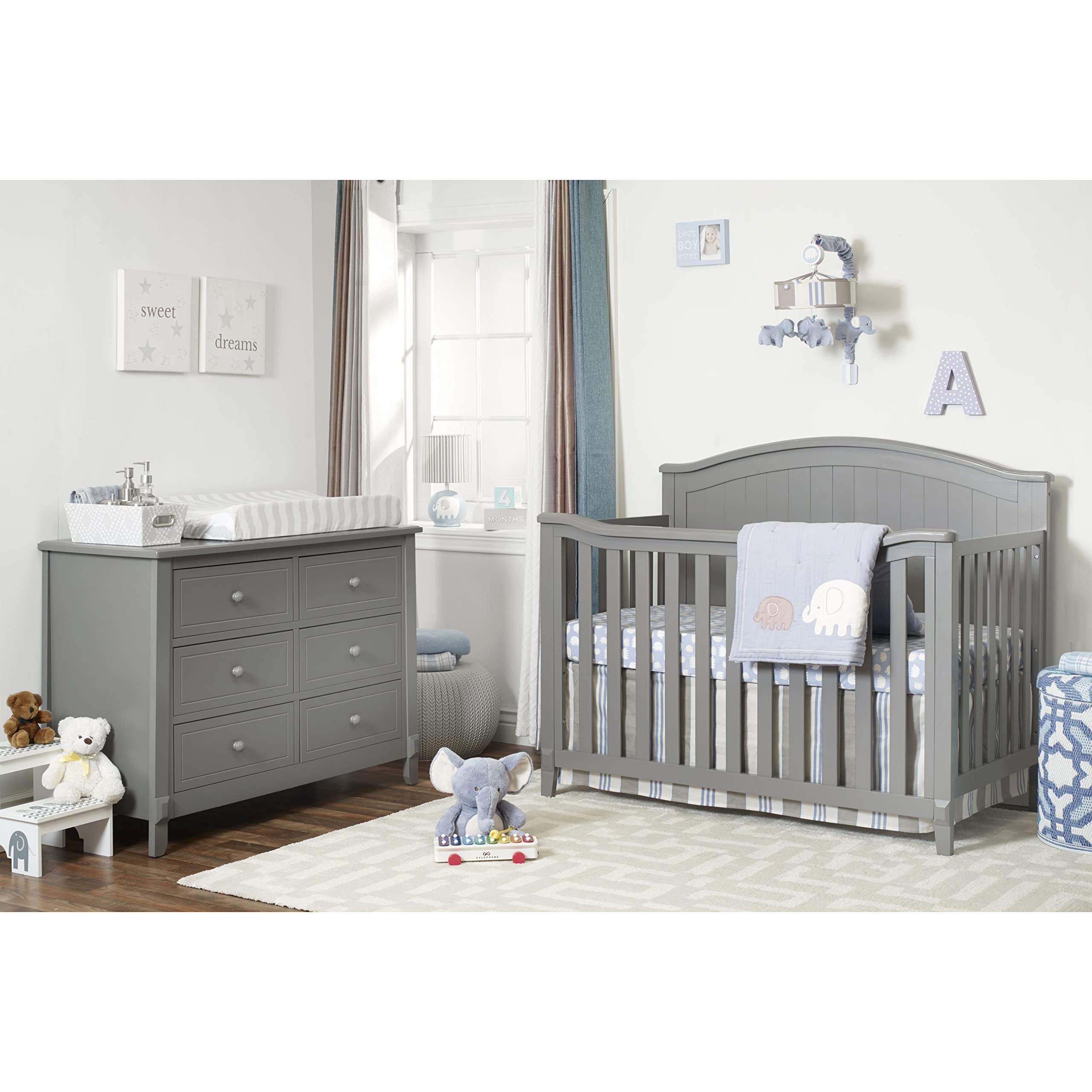 Sorelle Fairview 4-in-1 Convertible Wooden Crib - Non-Toxic Finish Baby Bed to Toddler Bed & Full Size Bed | Gray Nursery Furniture for Newborns, Infants & Kids Bedroom