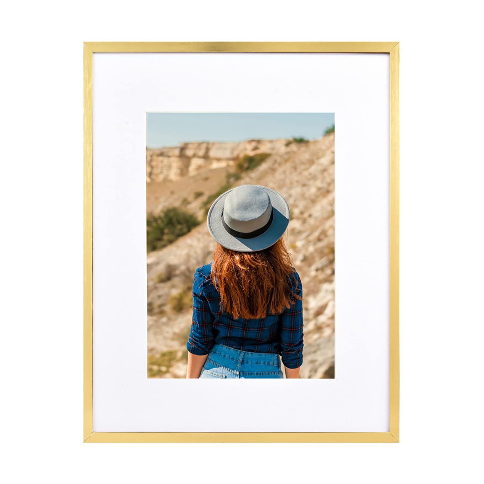 8x10 Picture Frame - Gold Metal Photo Frame with PlexiGlass for Wall or Tabletop Display