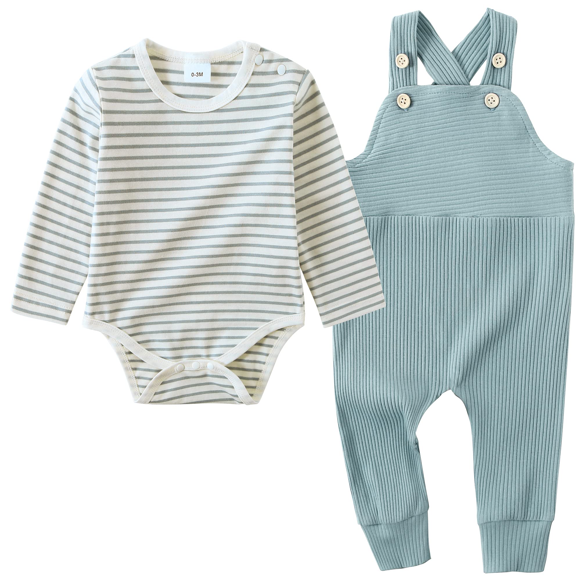 YUEMION Baby Boy Clothes 2-Piece Stripe Romper Set - Soft Cotton Newborn Outfits 0-24 Months | Cute Toddler Overalls for Playtime, Photo Shoots & Daily Wear