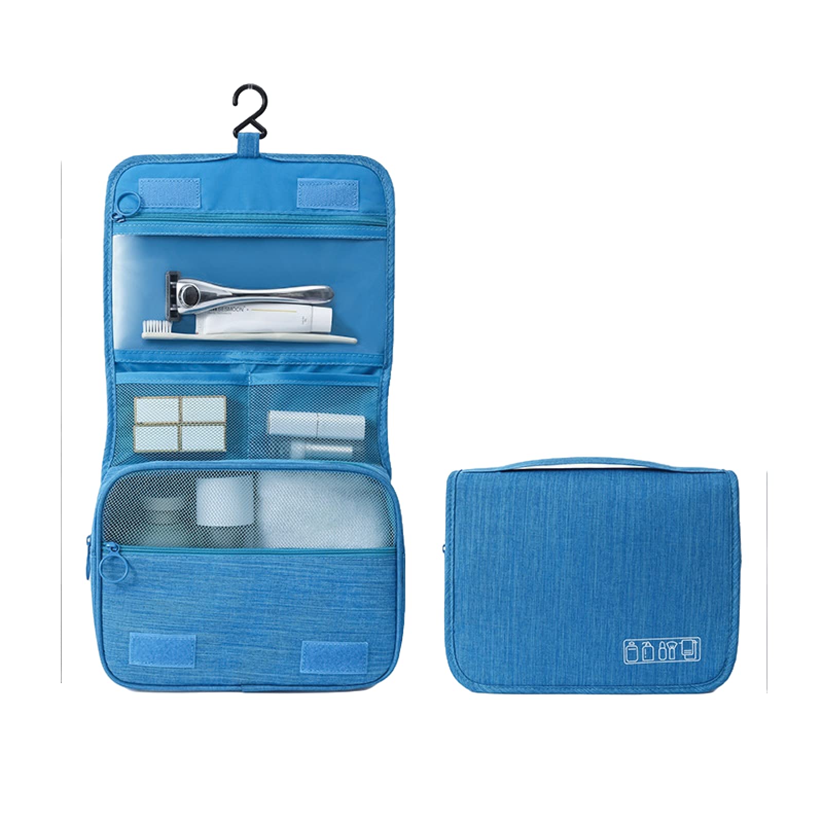 Waterproof Hanging Travel Makeup Bag with Dry & Wet Separation - Multi-Color Cosmetic Organizer for Toiletries, Shampoo & Skincare (Light Blue) - Perfect for Vacation, Gym & Business Trips
