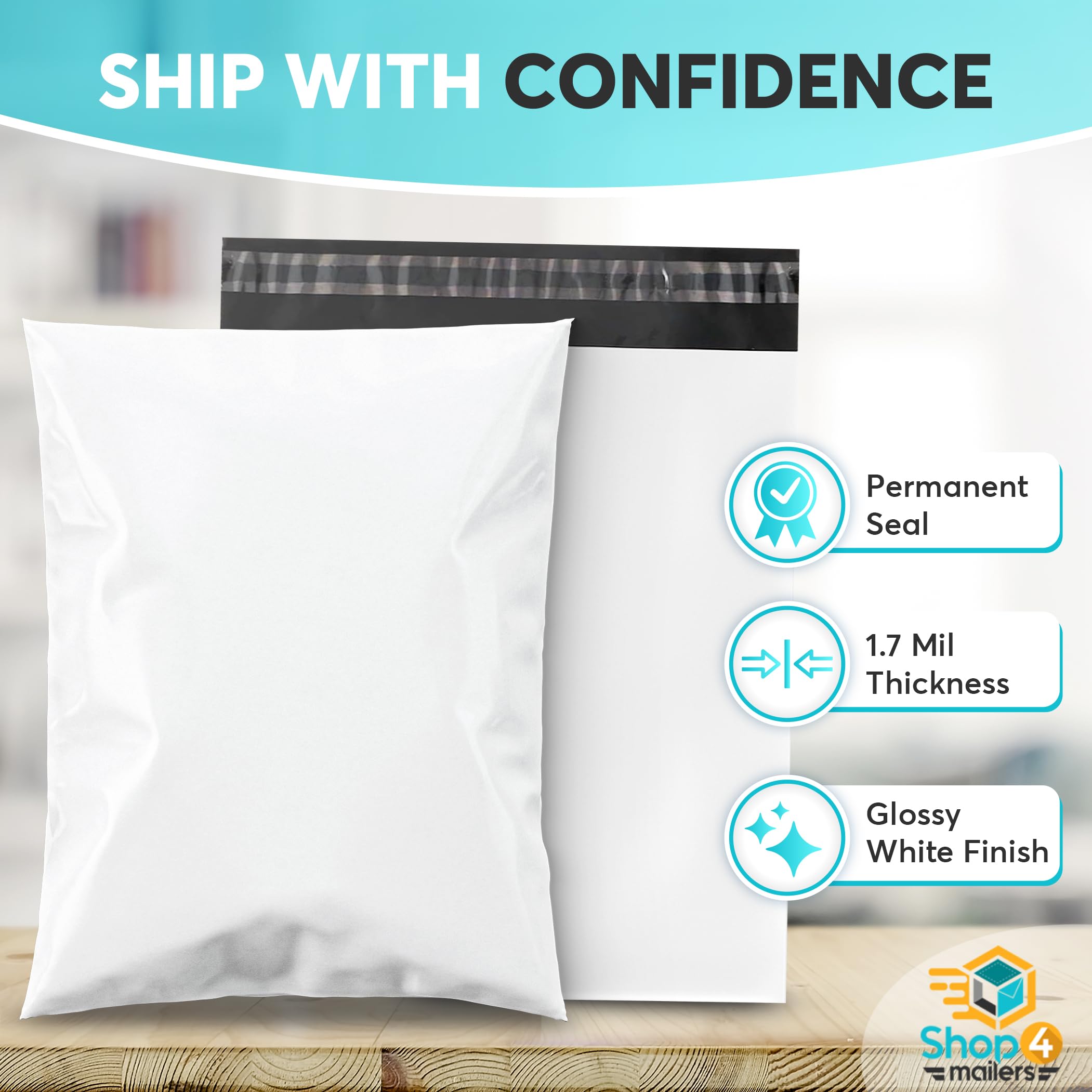 Shop4Mailers 19x24 Inch Glossy White Poly Mailer Envelopes - 1.7 Mil Thick Bulk Pack of 500 - Perfect for Ecommerce Shipping, Clothing Packaging & Mailing Documents