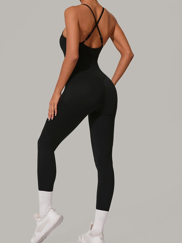 ZASUWA Women's Sexy Cross Back Push Up Jumpsuit - Stretchy Bodycon Romper for Date Night & Club Wear