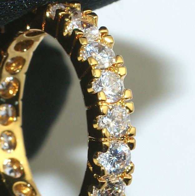 3mm Iced Out Gold Eternity Ring for Women - Classic Diamond-Cut Cubic Zirconia Wedding Band - Perfect for Engagement, Anniversary & Special Occasions
